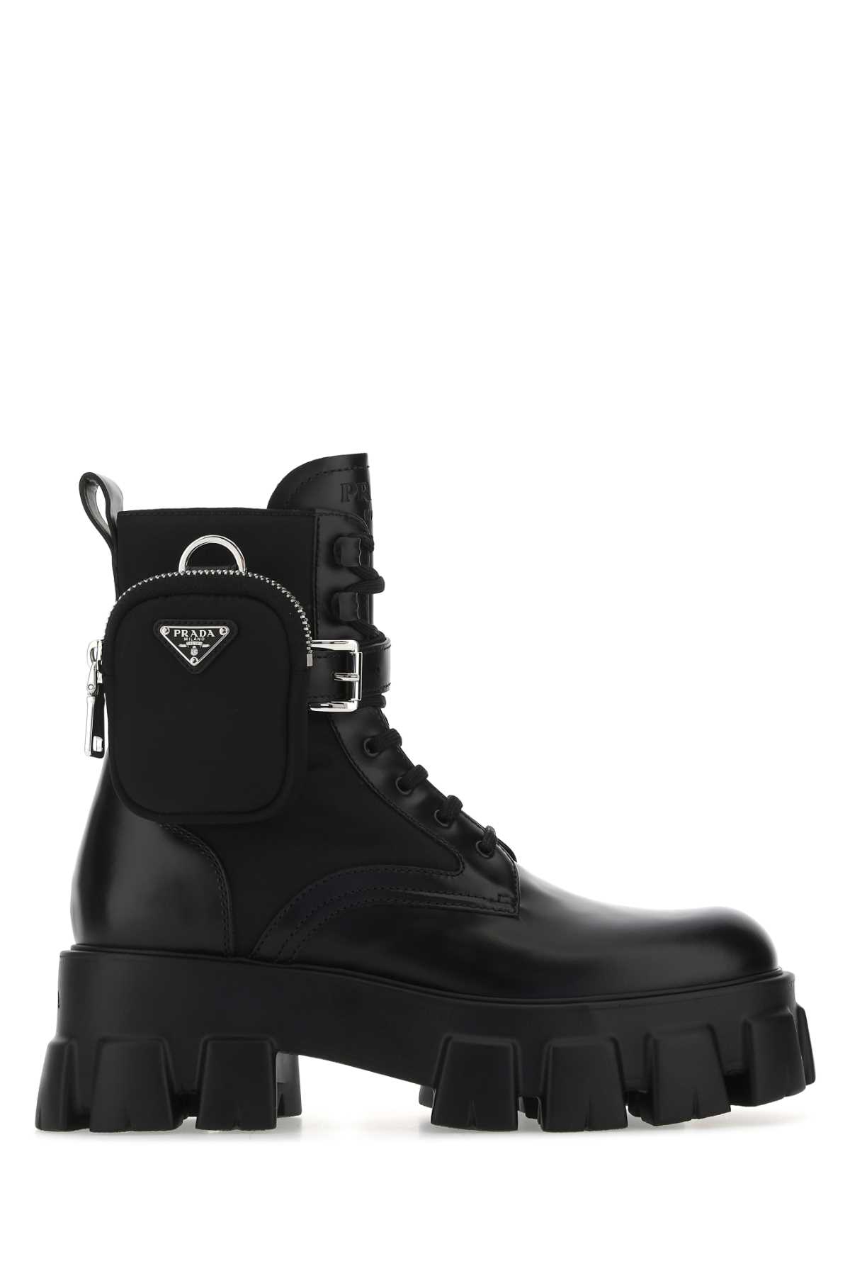 ショートブーツ・ブーティ Prada Black Leather And Re-Nylon Monolith Ankle Boots Prada Black Leather And Re-nylon Monolith Ankle Boots