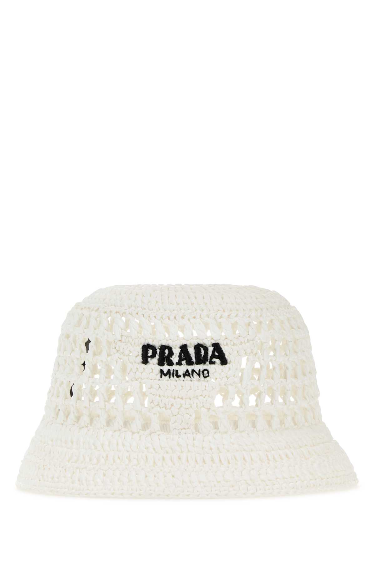 Prada White Raffia Bucket Hat | italist