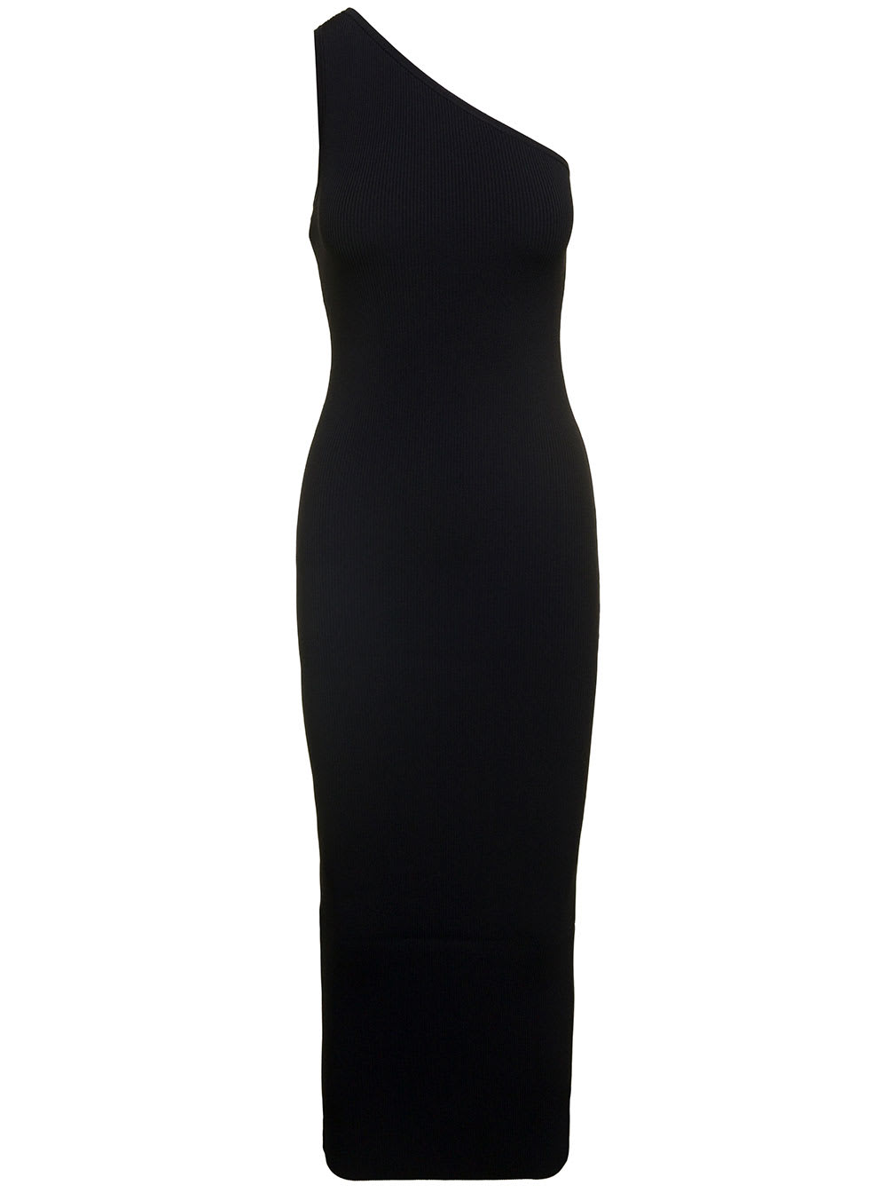 black maxi one-shoulder ribbed dress in viscose dress woman