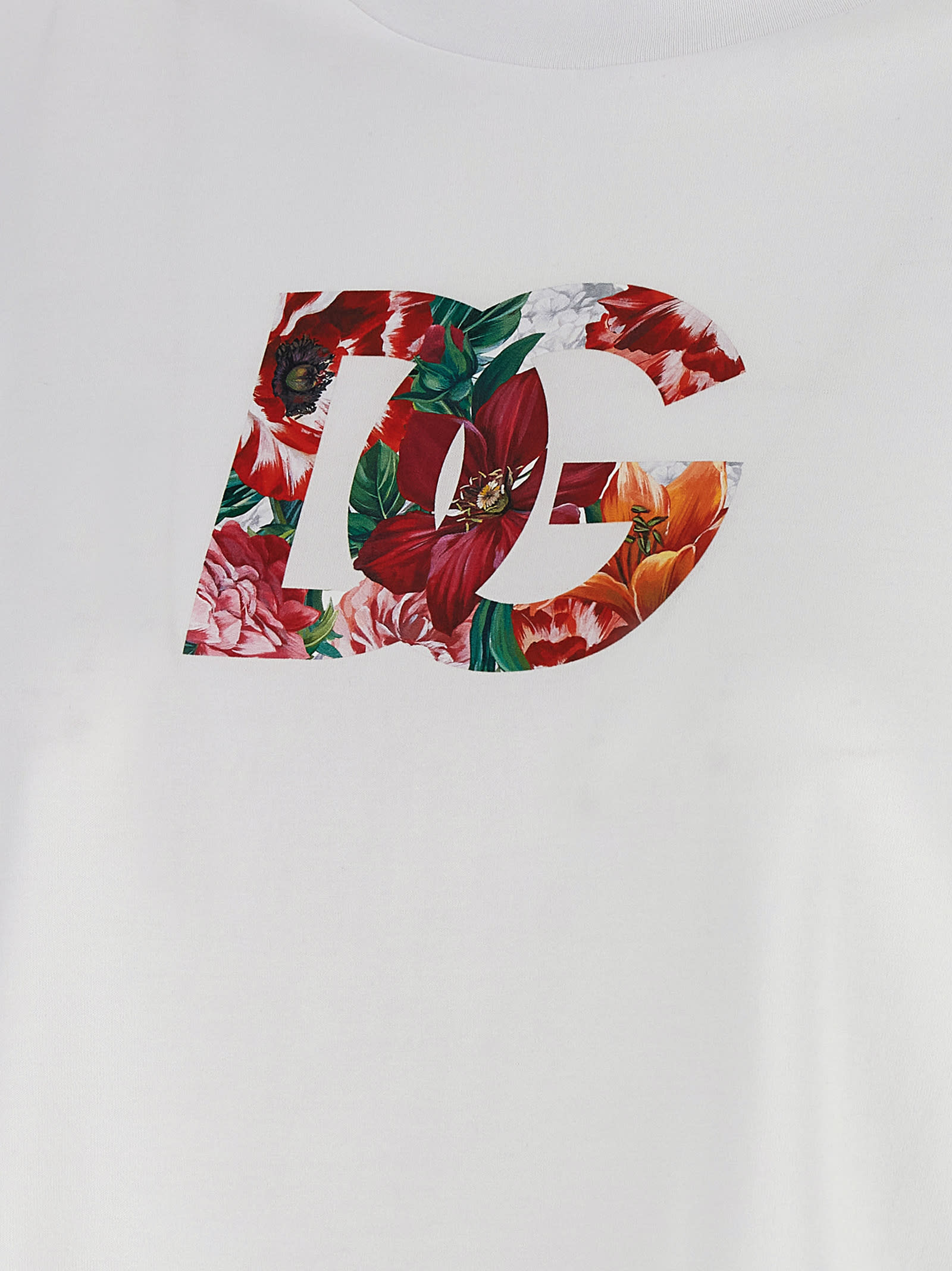 Tシャツ・カットソー Dolce & Gabbana Floral logo t-shirt Dolce & Gabbana D&G White Pink Flower Roses Logo Short