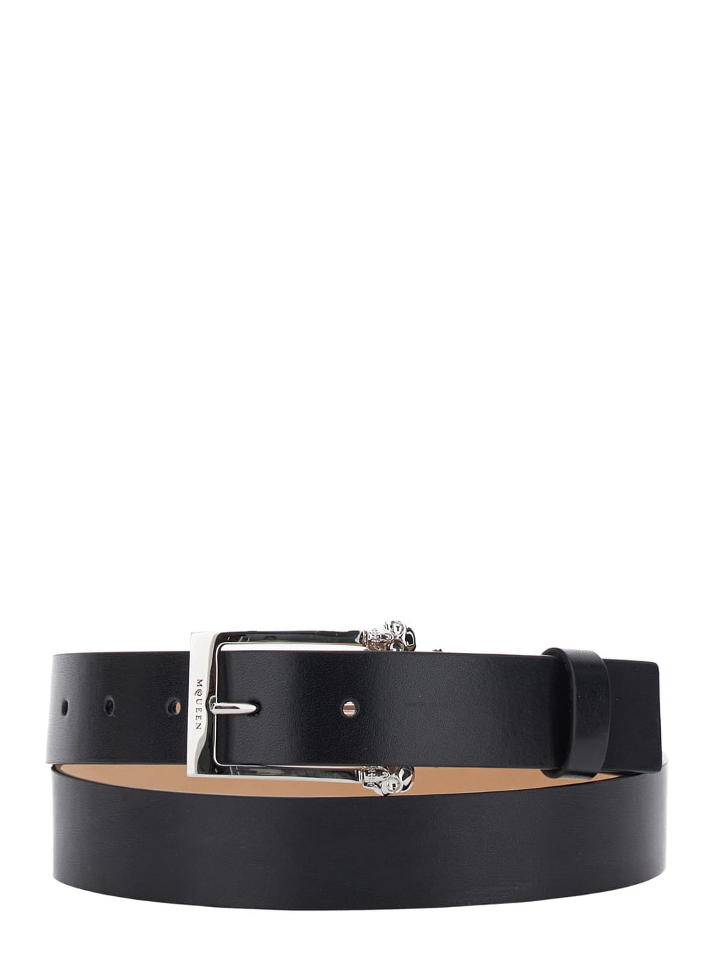 Alexander McQueen 'twin Skull' Black Belt With Logo Detail