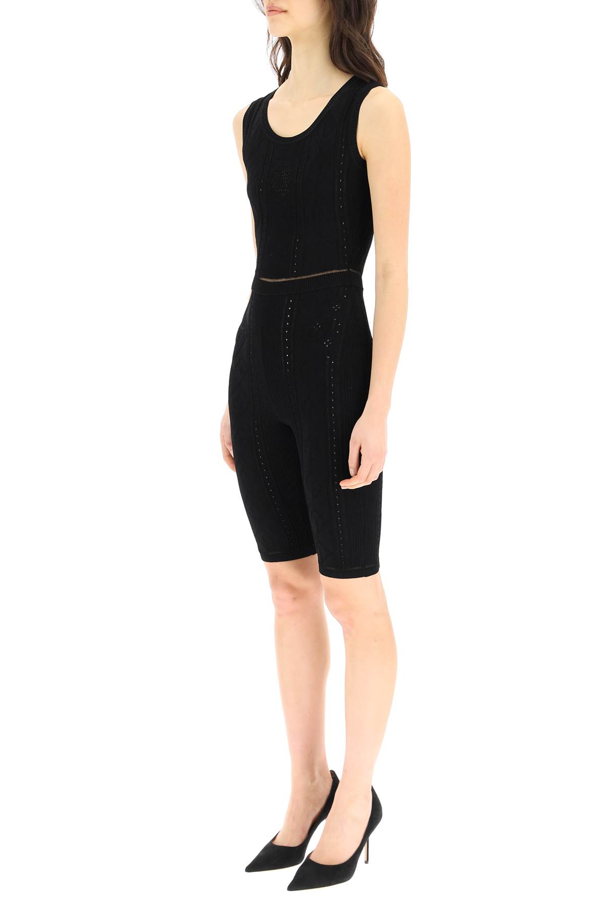 Lunar-pointelle Knit Cycling Catsuit