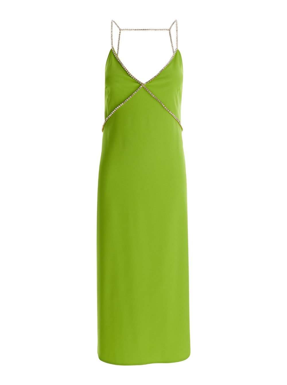 avocado green midi dress with rhinestone straps in crepe fabric woman liu-jo