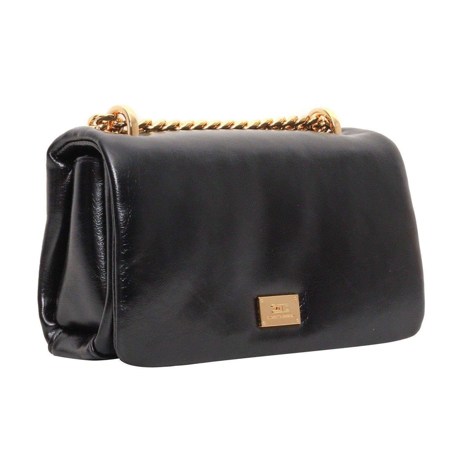 【ELISABETTA FRANCHI】ハンドバッグ ロゴチャーム スクエア Logo Plaque Foldover Small Shoulder Bag Elisabetta Franchi