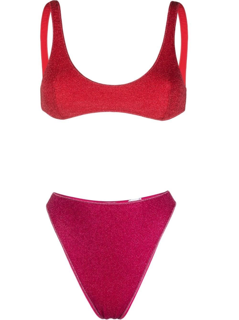 Oseree Red And Fuchsia Lumiere Sporty Bra 90s Bottom Bikini