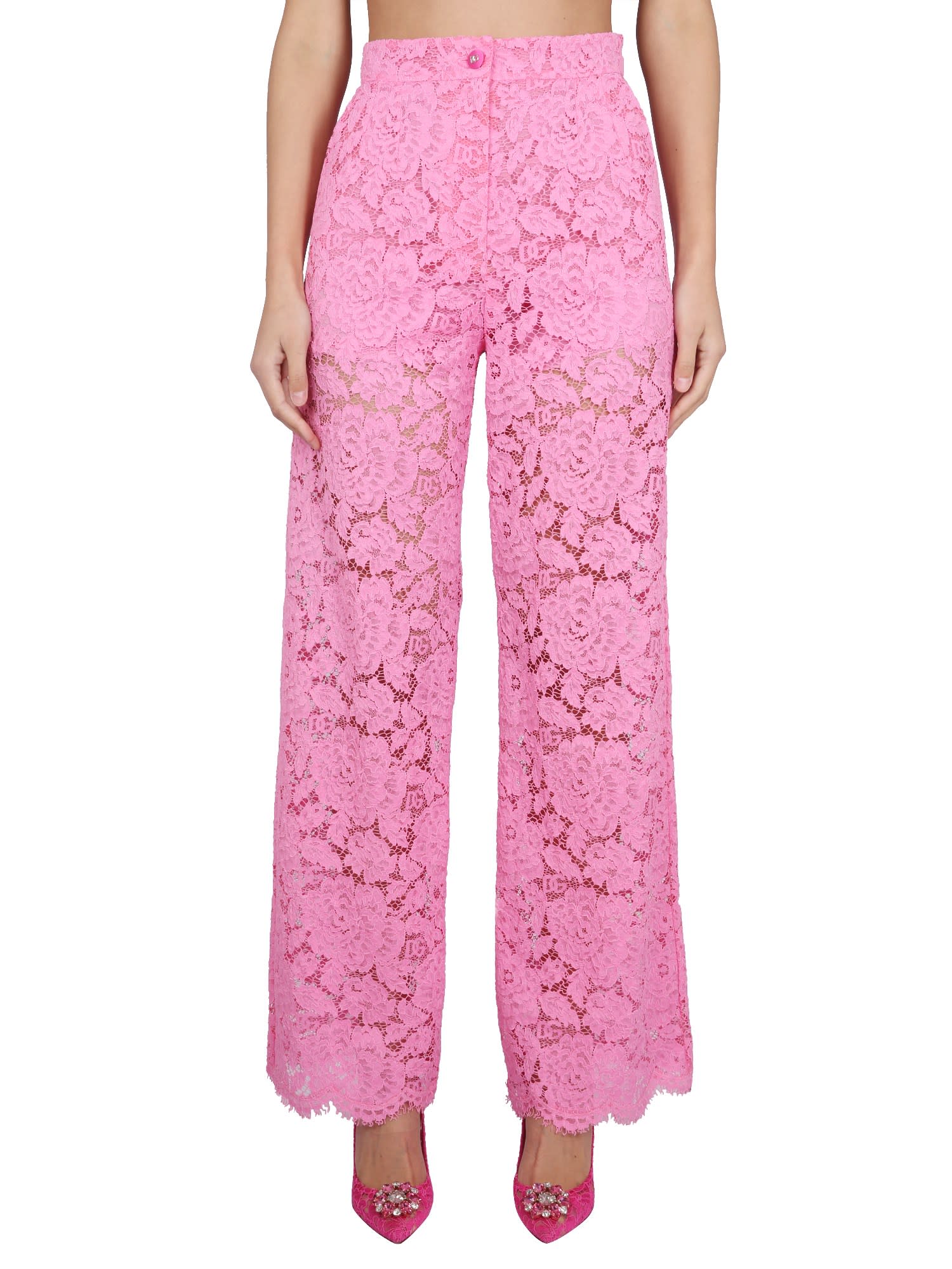 パンツ Dolce & Gabbana Pink Lace Pant Dolce & Gabbana Floral Lace Trousers | Pink | FARFETCH