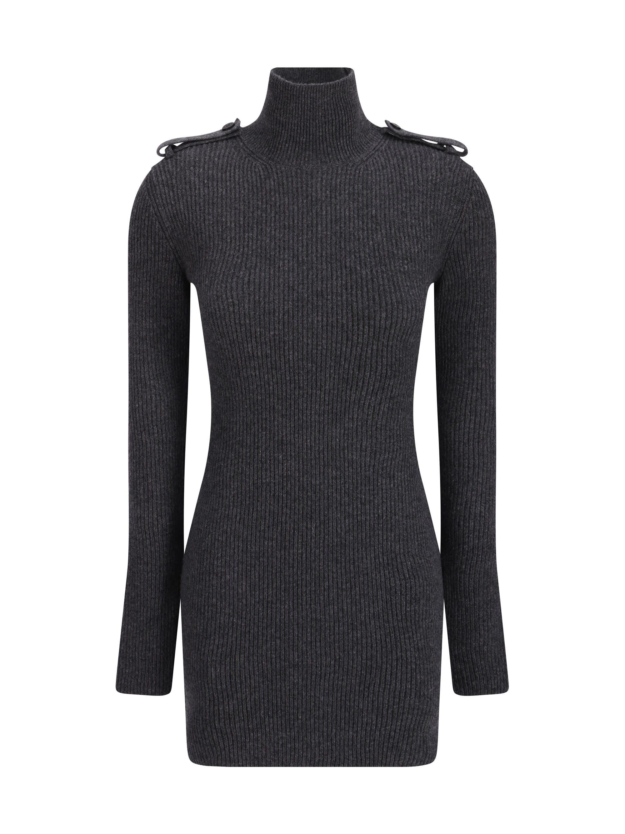 ribbed knit mini dress in melange grey