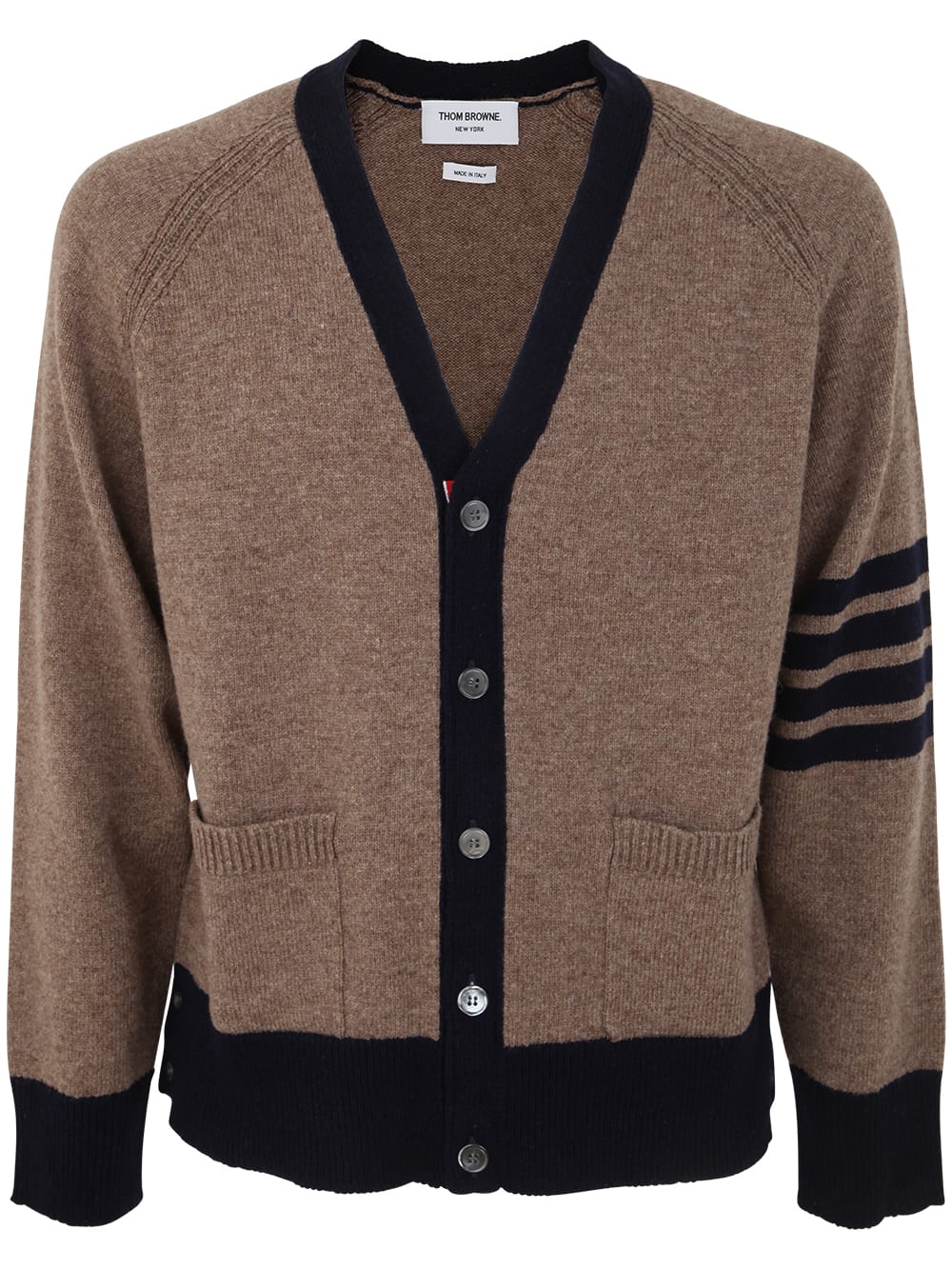 Thom Browne Jersey Stitch Raglan Sleeve Relaxed V Neck Cardigan In