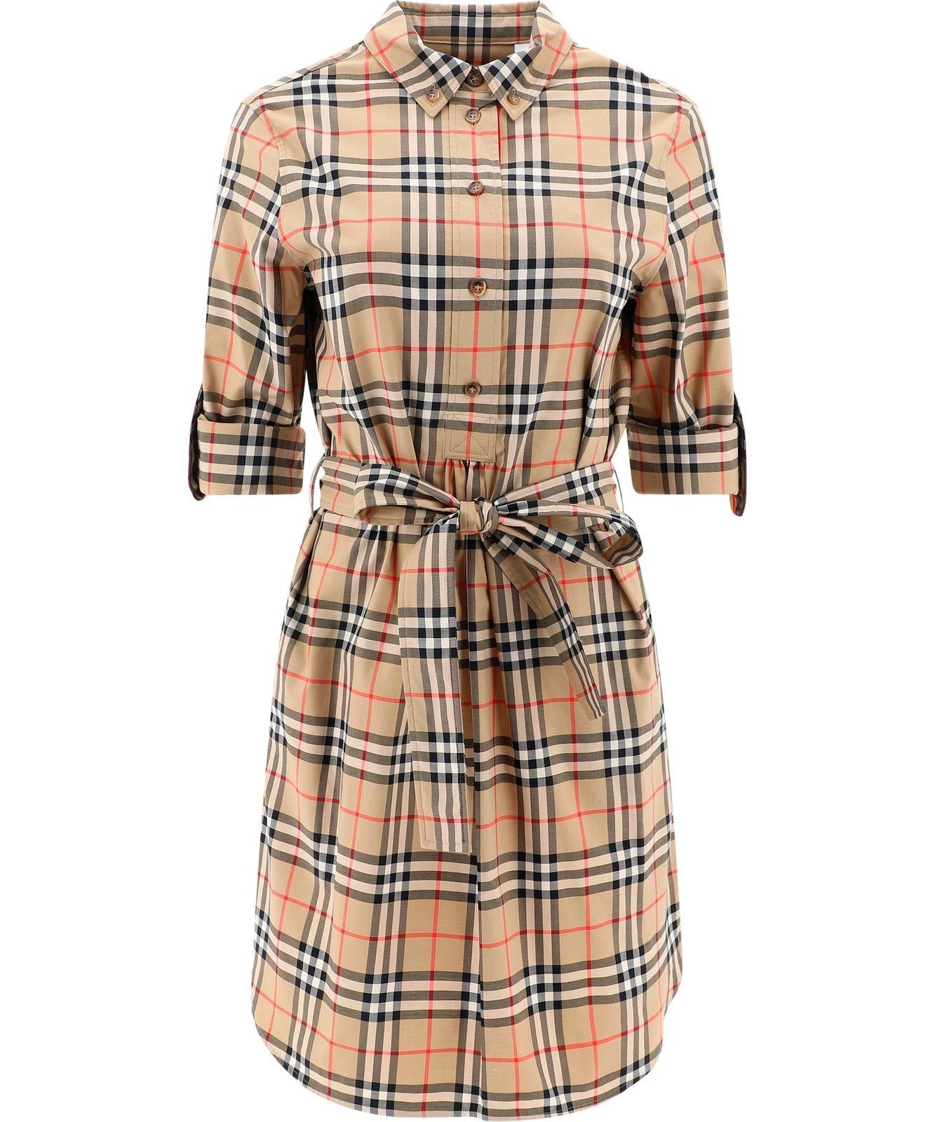 checked tie-waist shirt dress