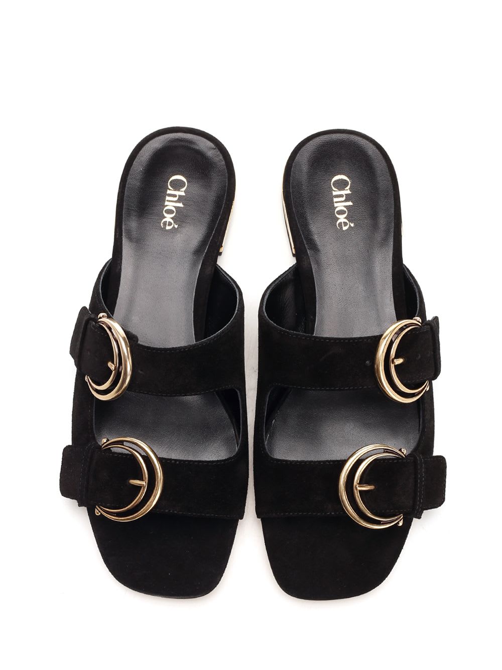 サンダル・ミュール Chloe'  ALIZE FLAT DOUBLE C BUCKLE SLEEPERS BLACK b8780d37b98b6474ba16da0e92fa7f