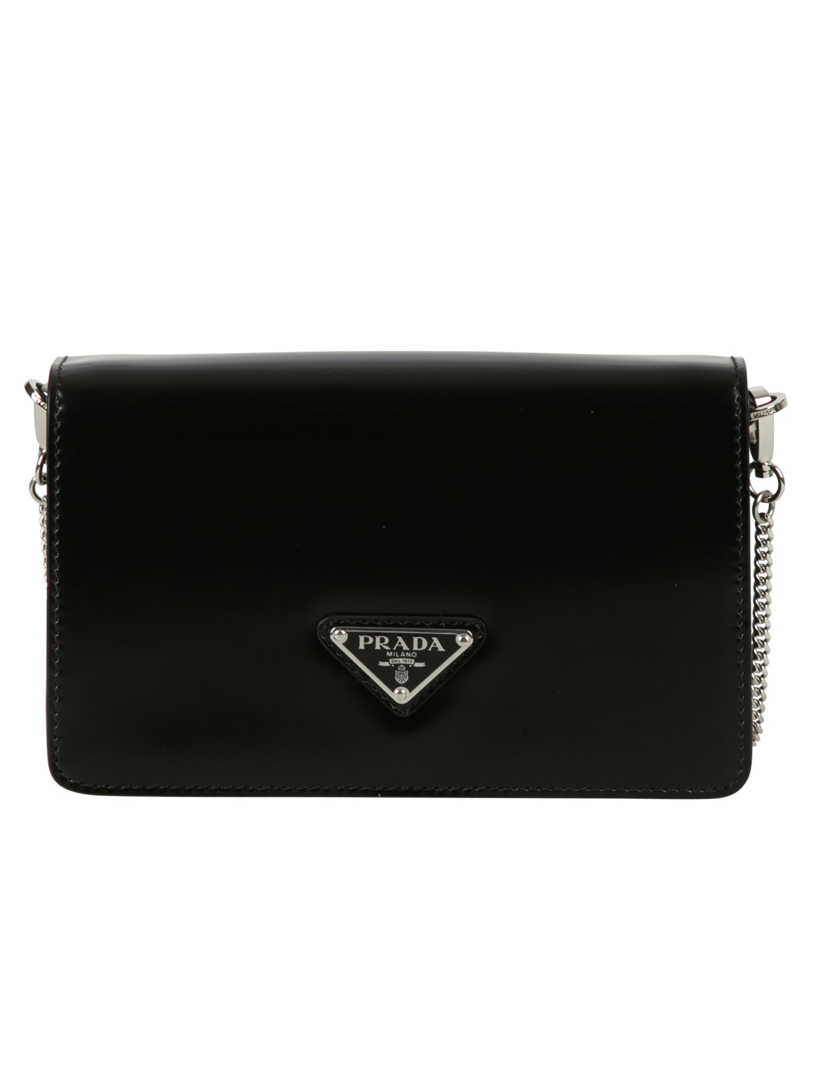 prada logo plaque chain clutch bag