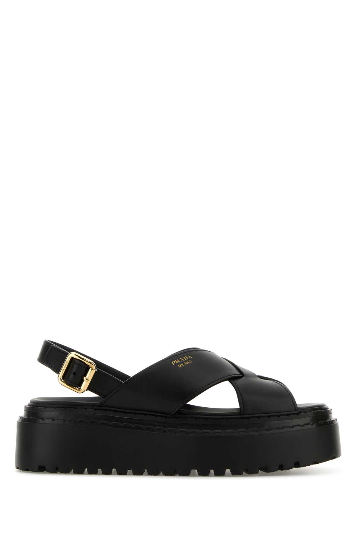 サンダル・ミュール PRADA  Prada Sandals Women Leather Black Prada Leather Logo Platform Slingback Sandal in Nero(black