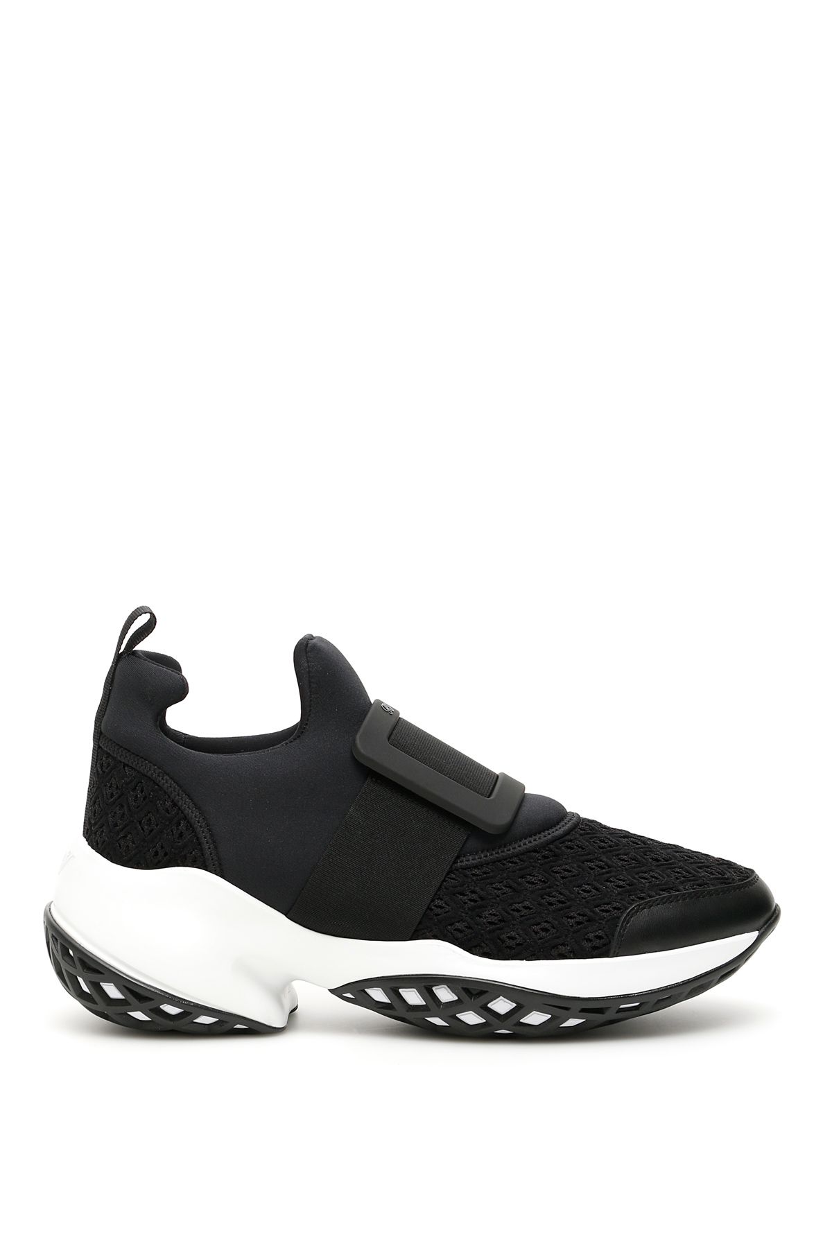 Roger Vivier Viv Run Mesh And Leather Sneakers In Nero|nero