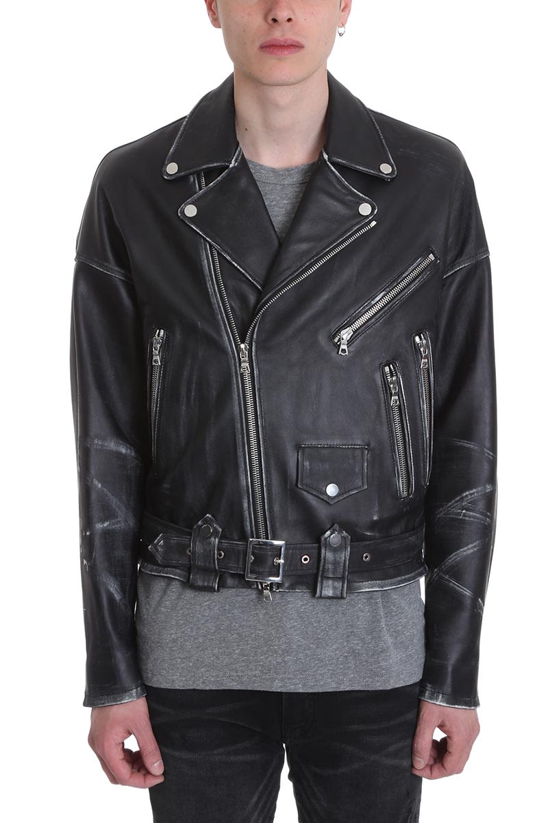 Amiri Black Leather Oversized Biker Jacket | ModeSens