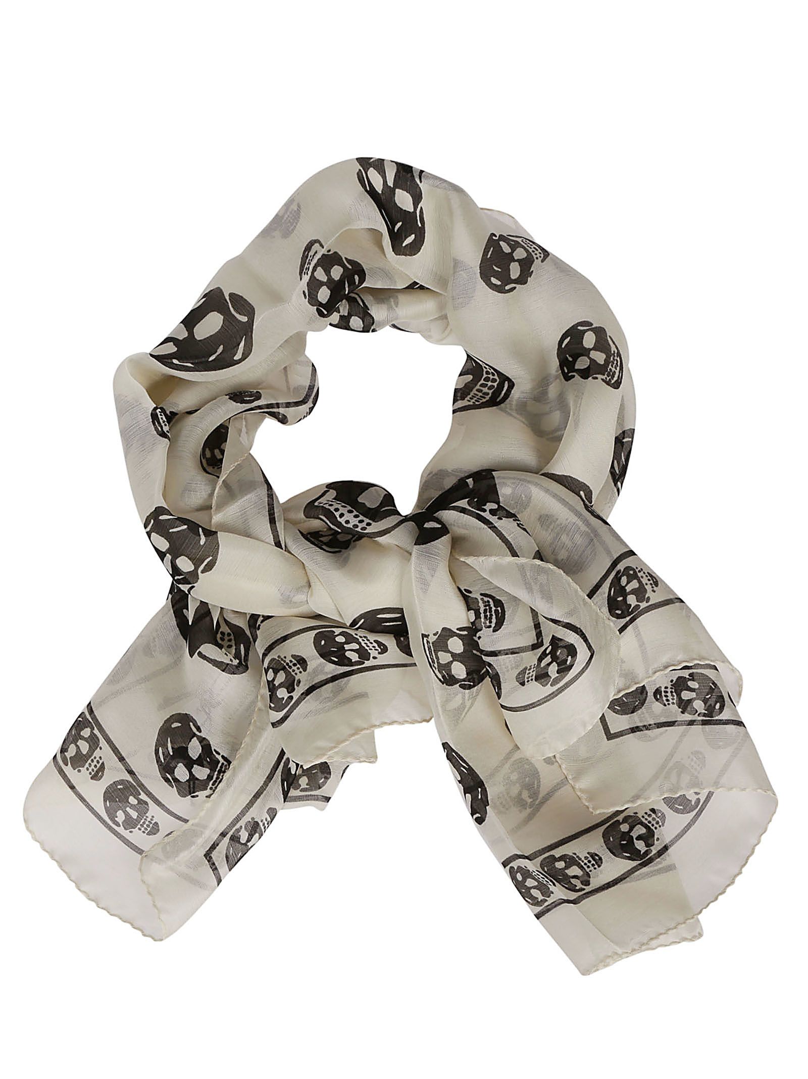 alexander mcqueen skull pattern print scarf in white and black