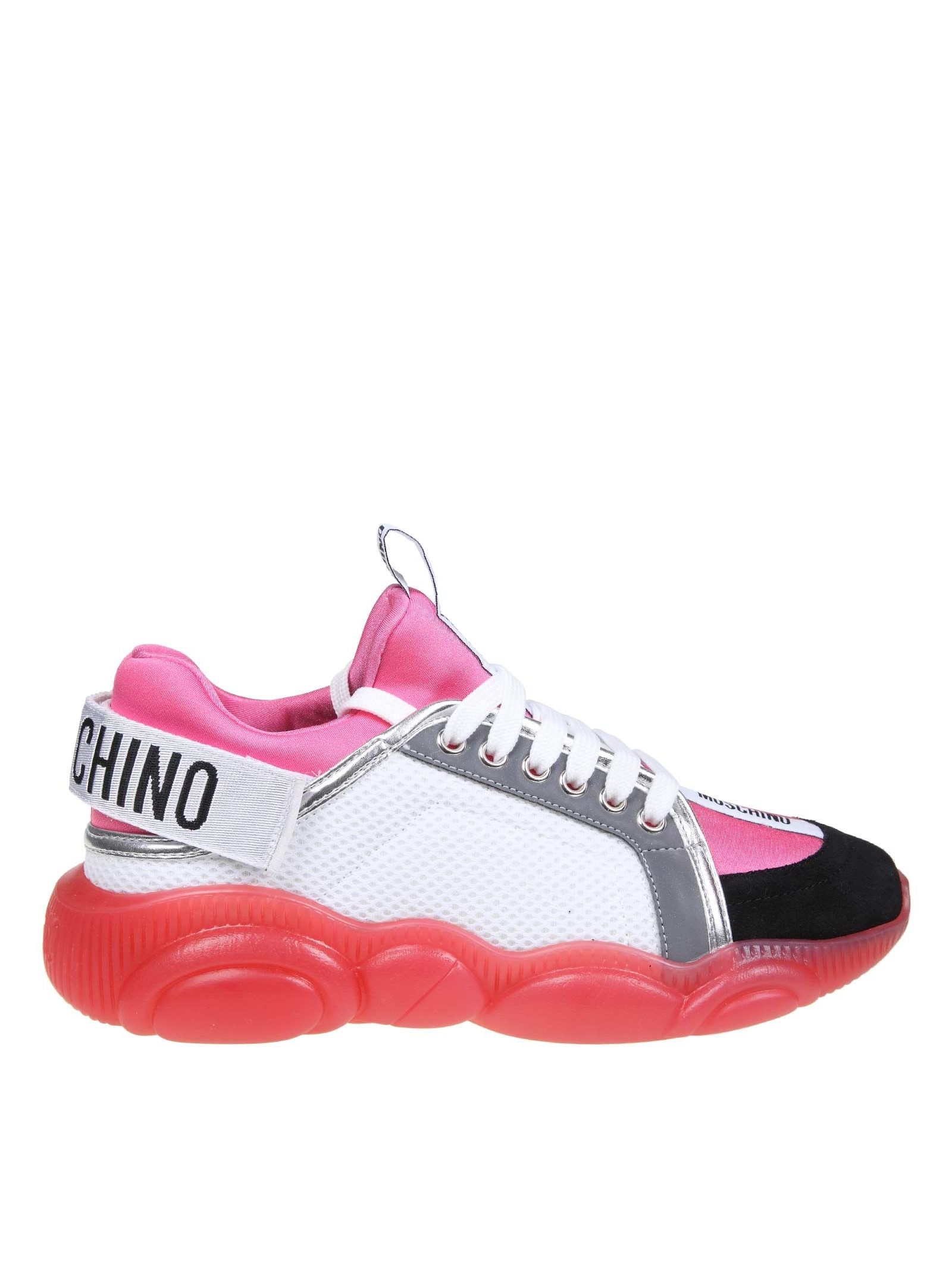 MOSCHINO SNEAKERS TEDDY RUN WITH STRAP COLOR WHITE / PINK,10860029