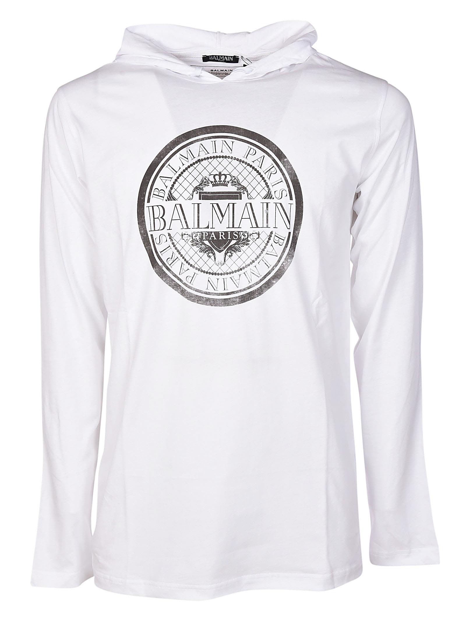 Balmain Long Sleeve Logo T-shirt In White | ModeSens