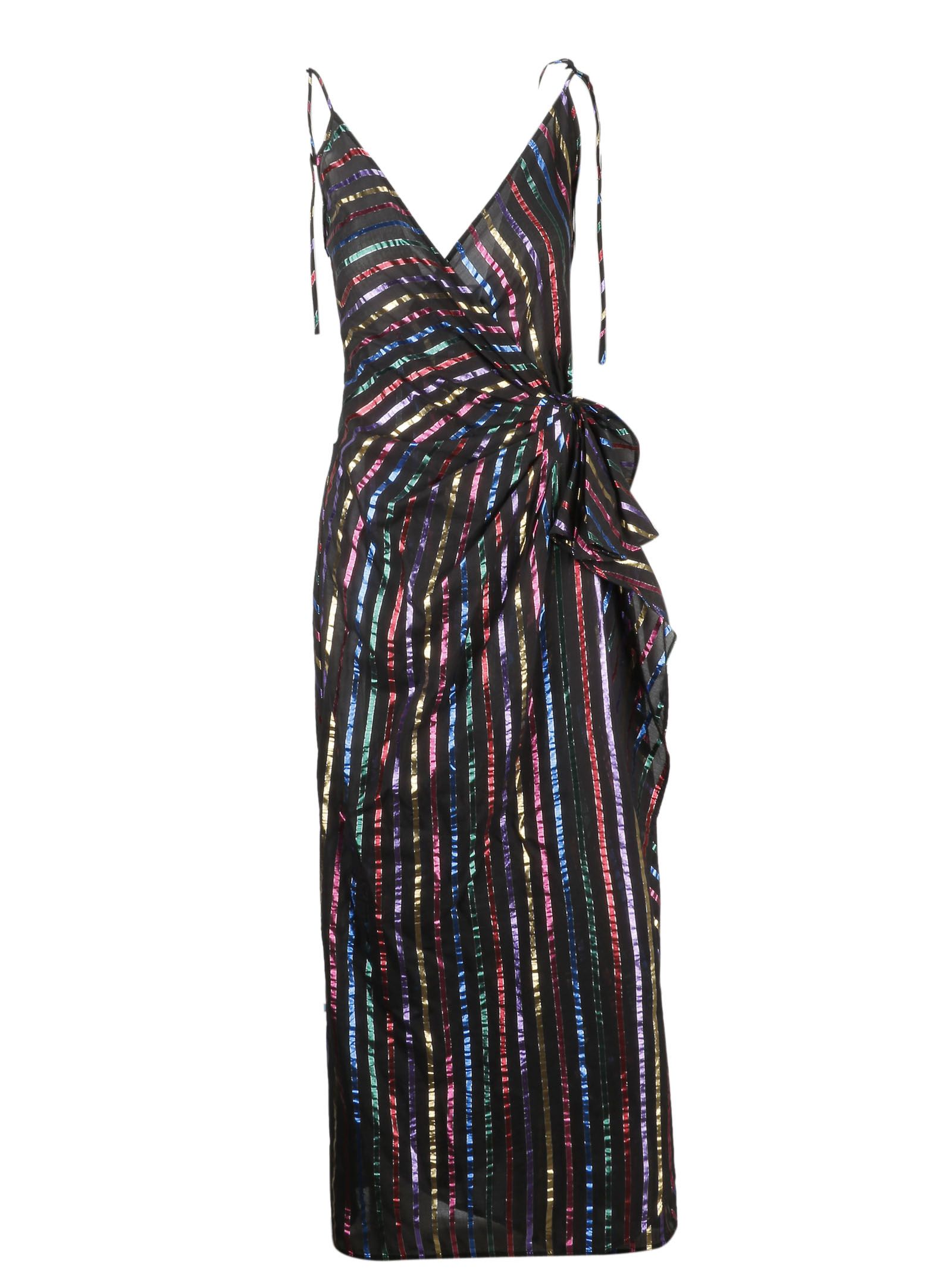 Attico Metallic Striped Jacquard Wrap Dress In Black | ModeSens