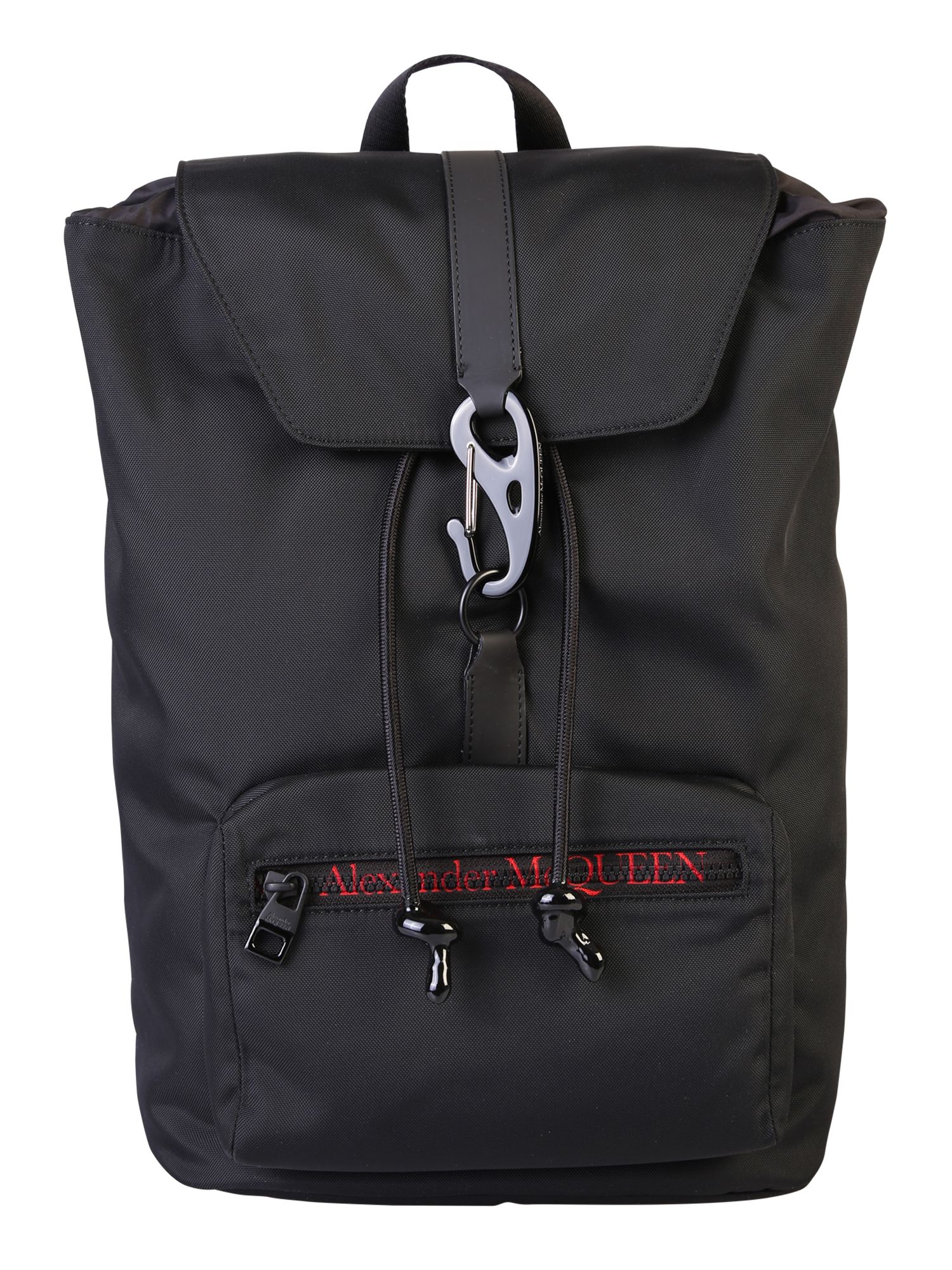 black branded backpack