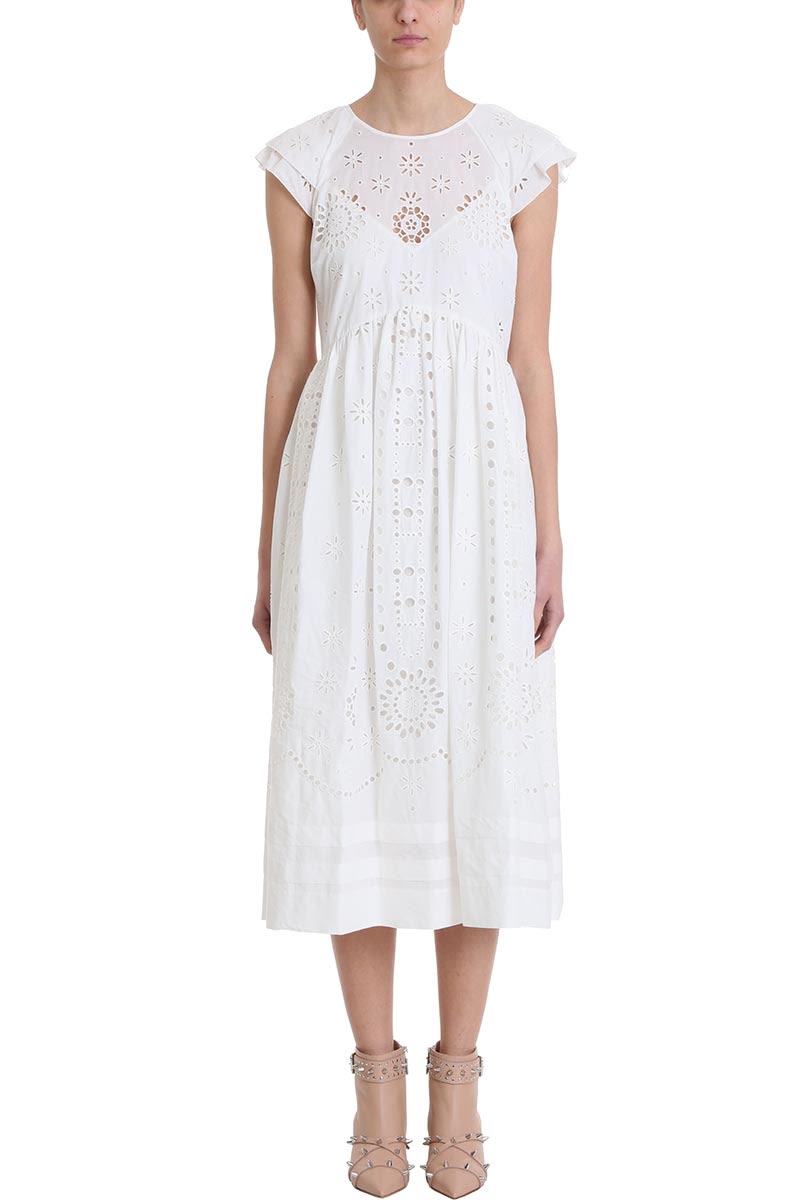 RED VALENTINO SANGALLO WHITE COTTON DRESS,10858641