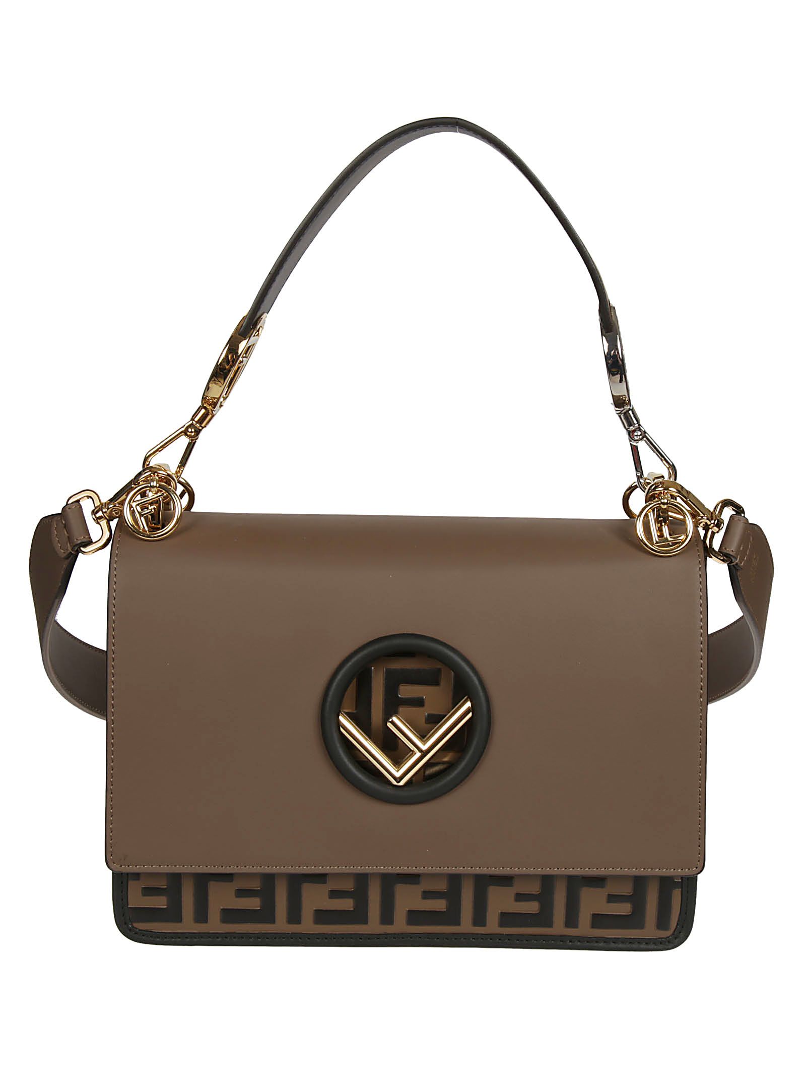 Fendi Kan I F Round F Logo Shoulder Bag In Brown | ModeSens