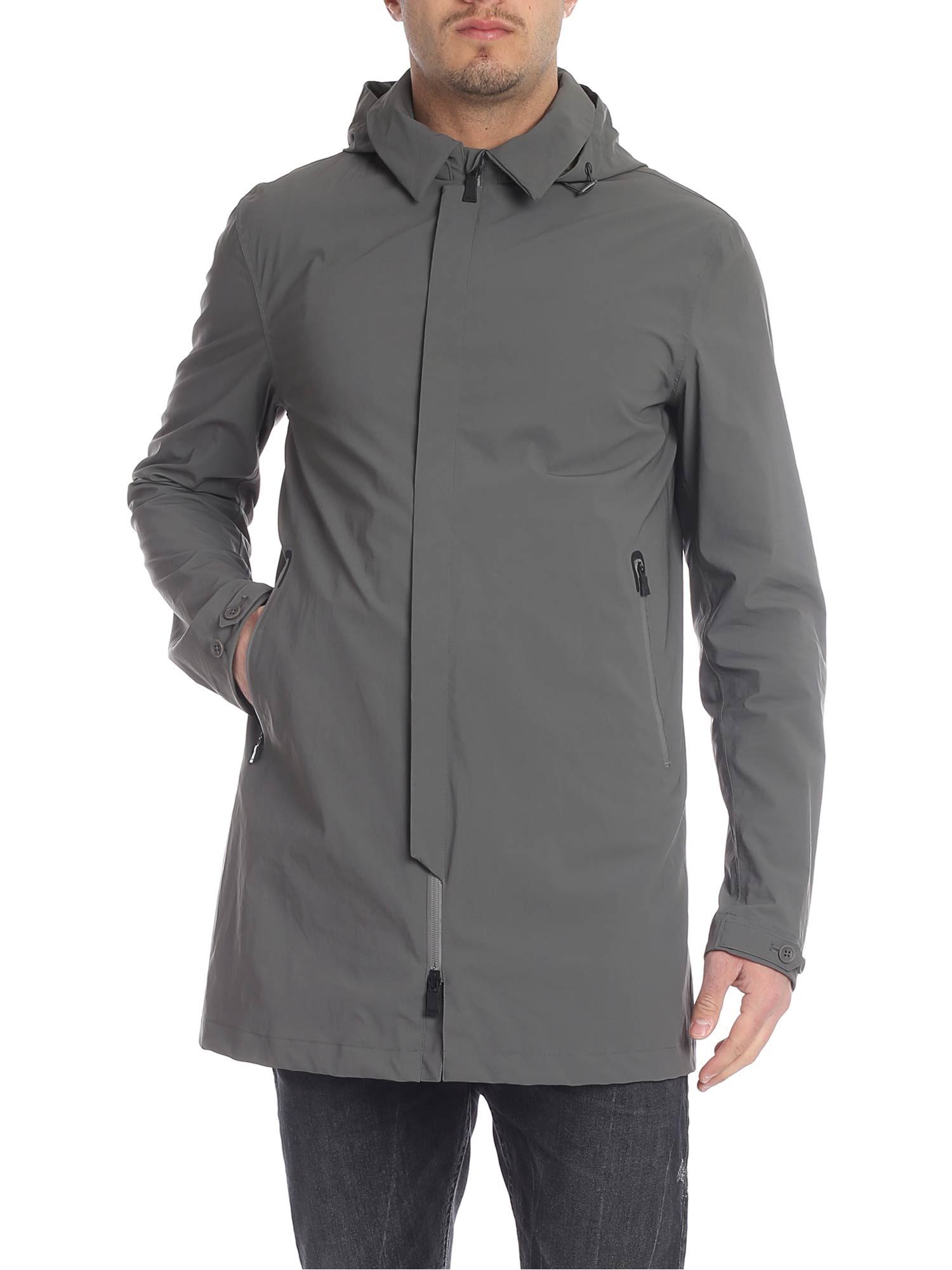 Herno Coated Hooded Coat In Militare | ModeSens