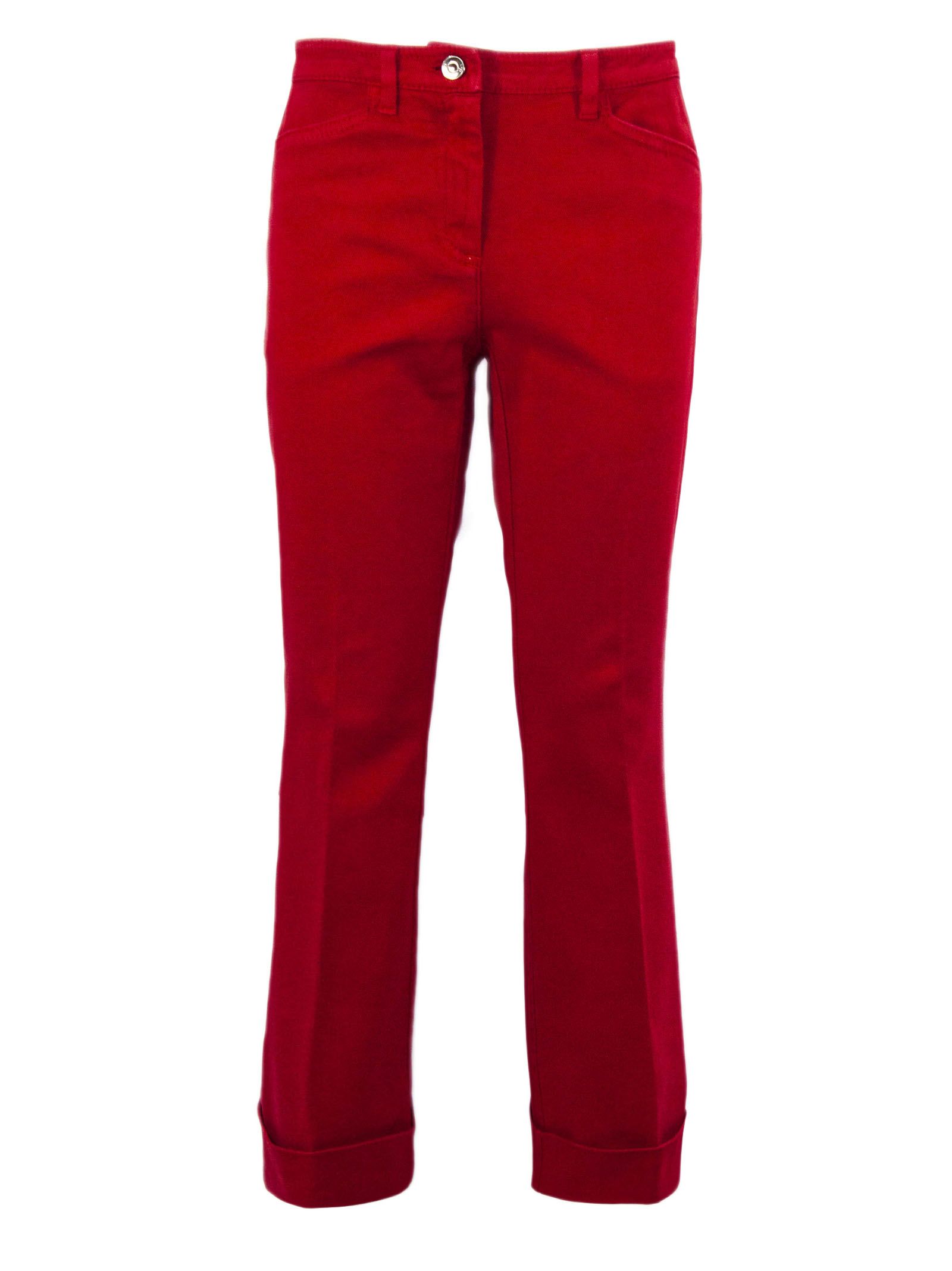 N°21 RED STRETCH COTTON BOOTCUT TROUSERS,10862645