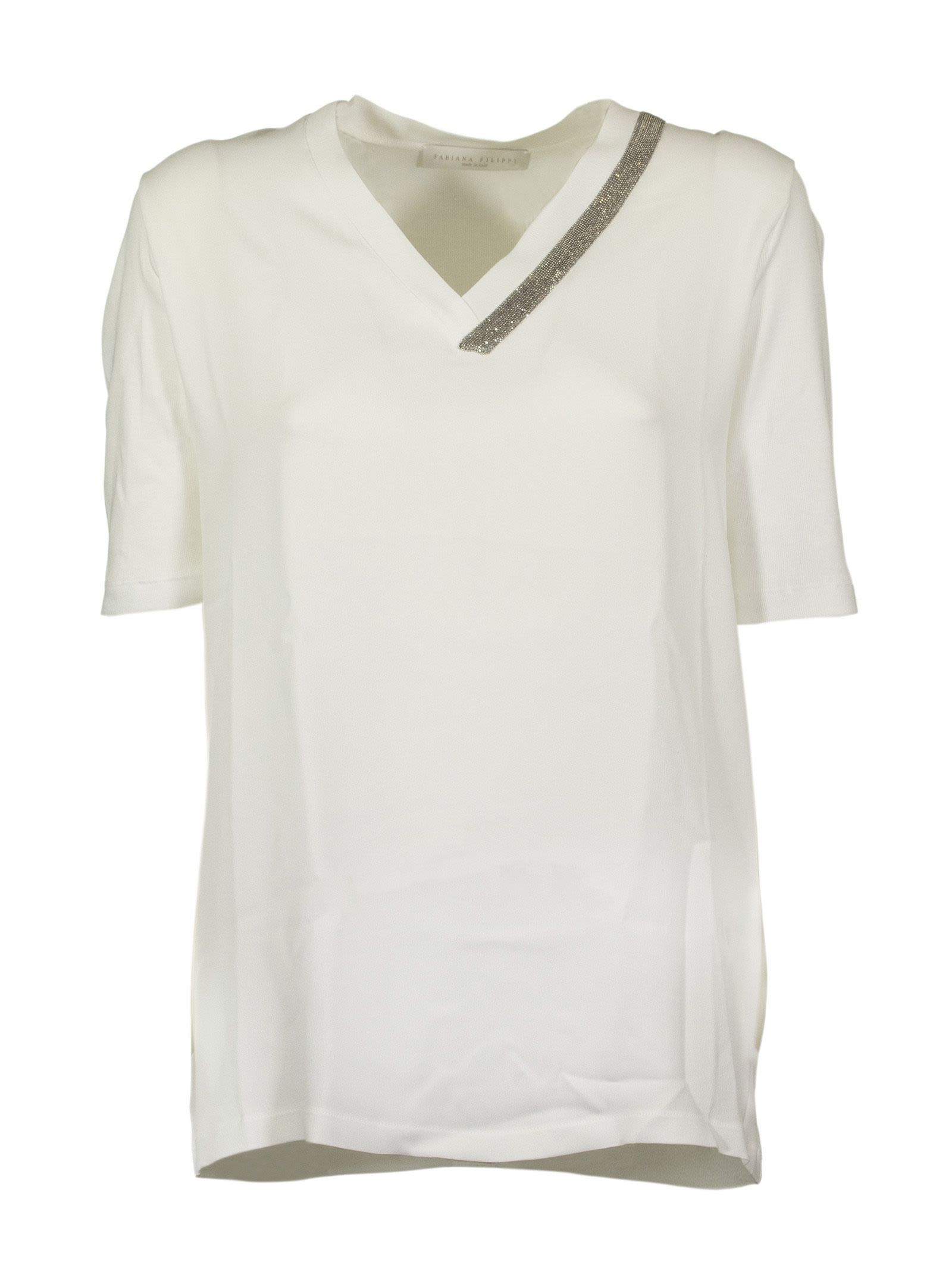 Fabiana Filippi Short Sleeve Cotton V-neck T-shirt In White