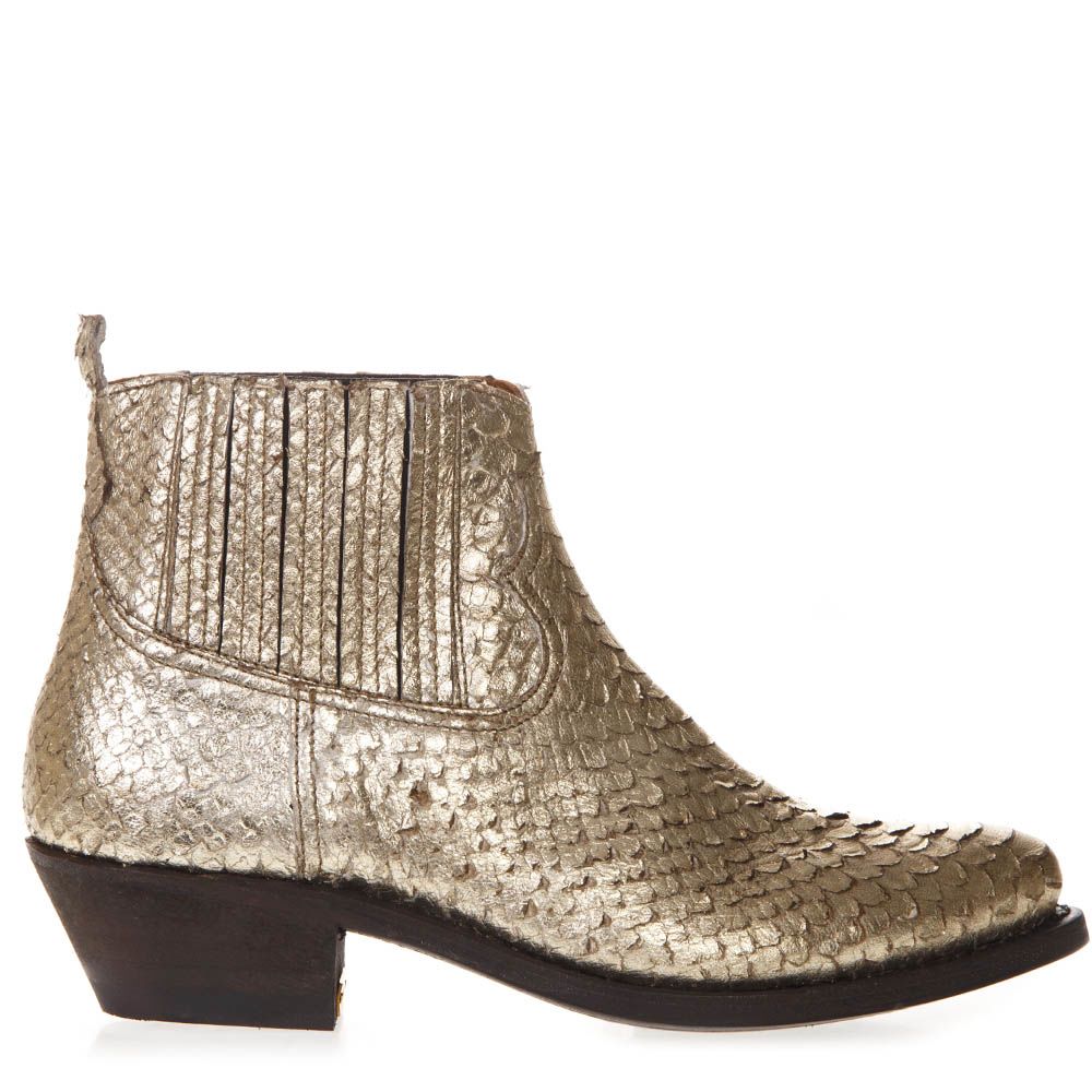GOLDEN GOOSE SNAKESKIN EFFECT GOLD LEATHER ANKLE BOOTS,10886719