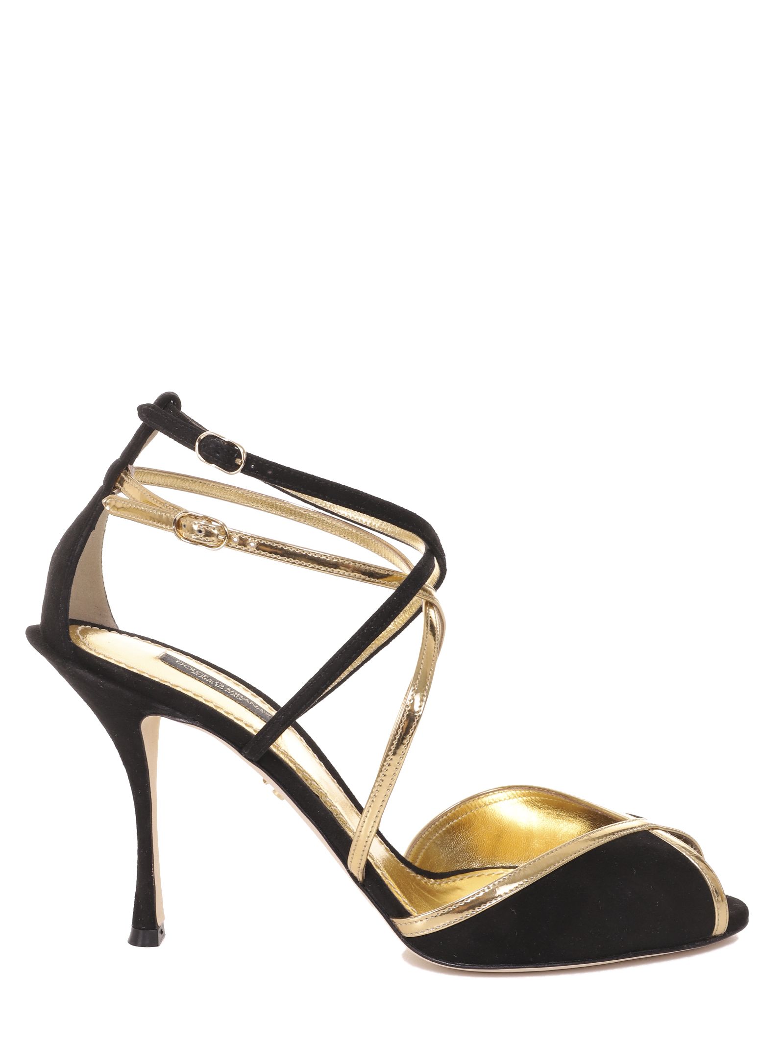 DOLCE & GABBANA BLACK AND GOLD KEIRA SANDALS,10895492