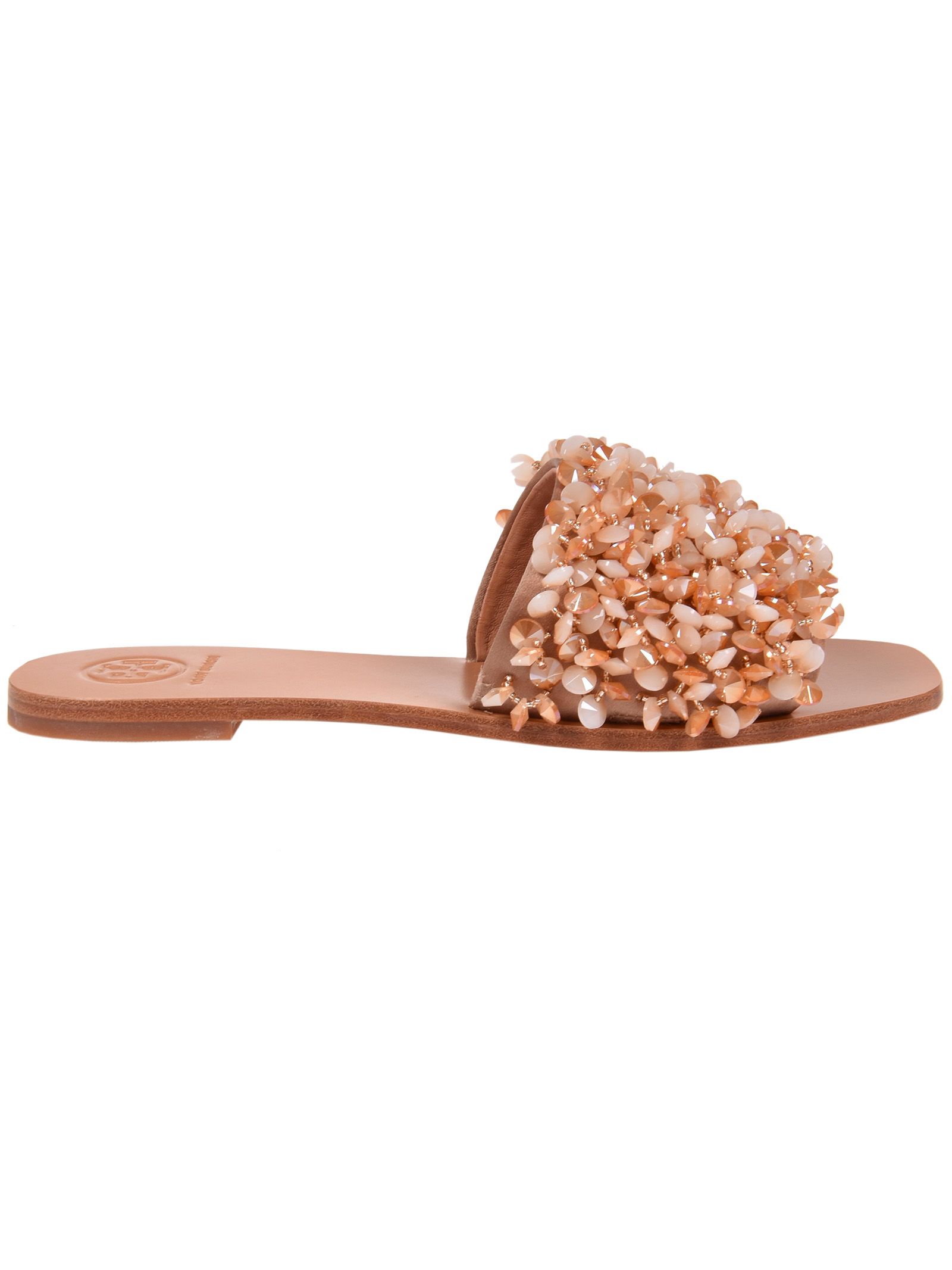 tory burch logan embellished floral slides