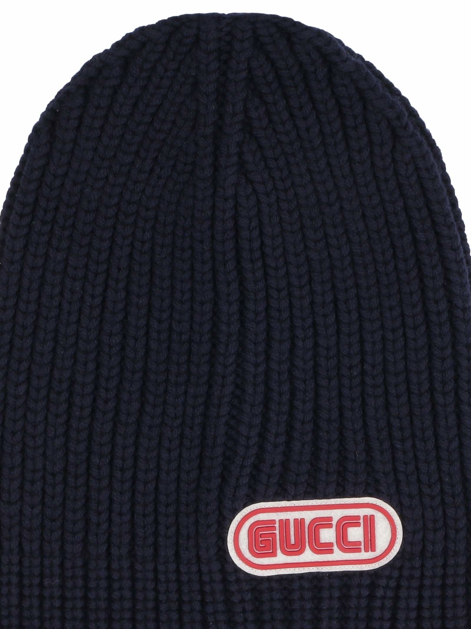 Gucci Ribbed Knit Wool Beanie In Blue | ModeSens