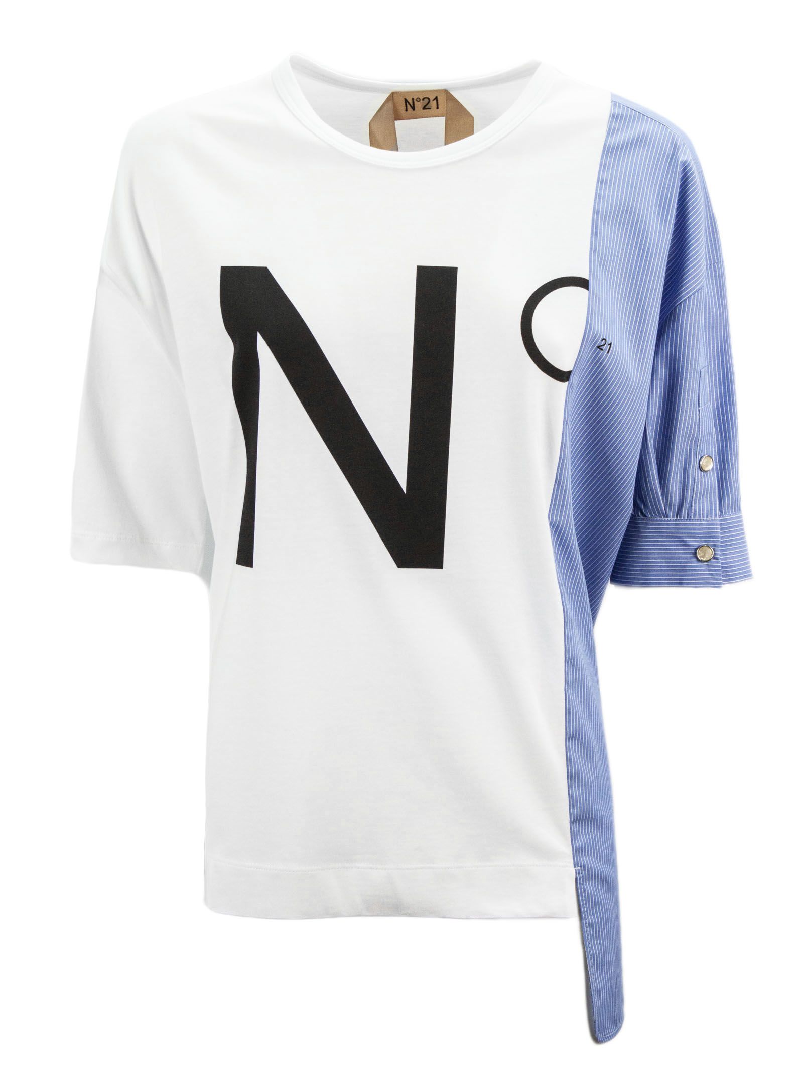 N°21 WHITE AND BLUE COTTON T-SHIRT,10862644