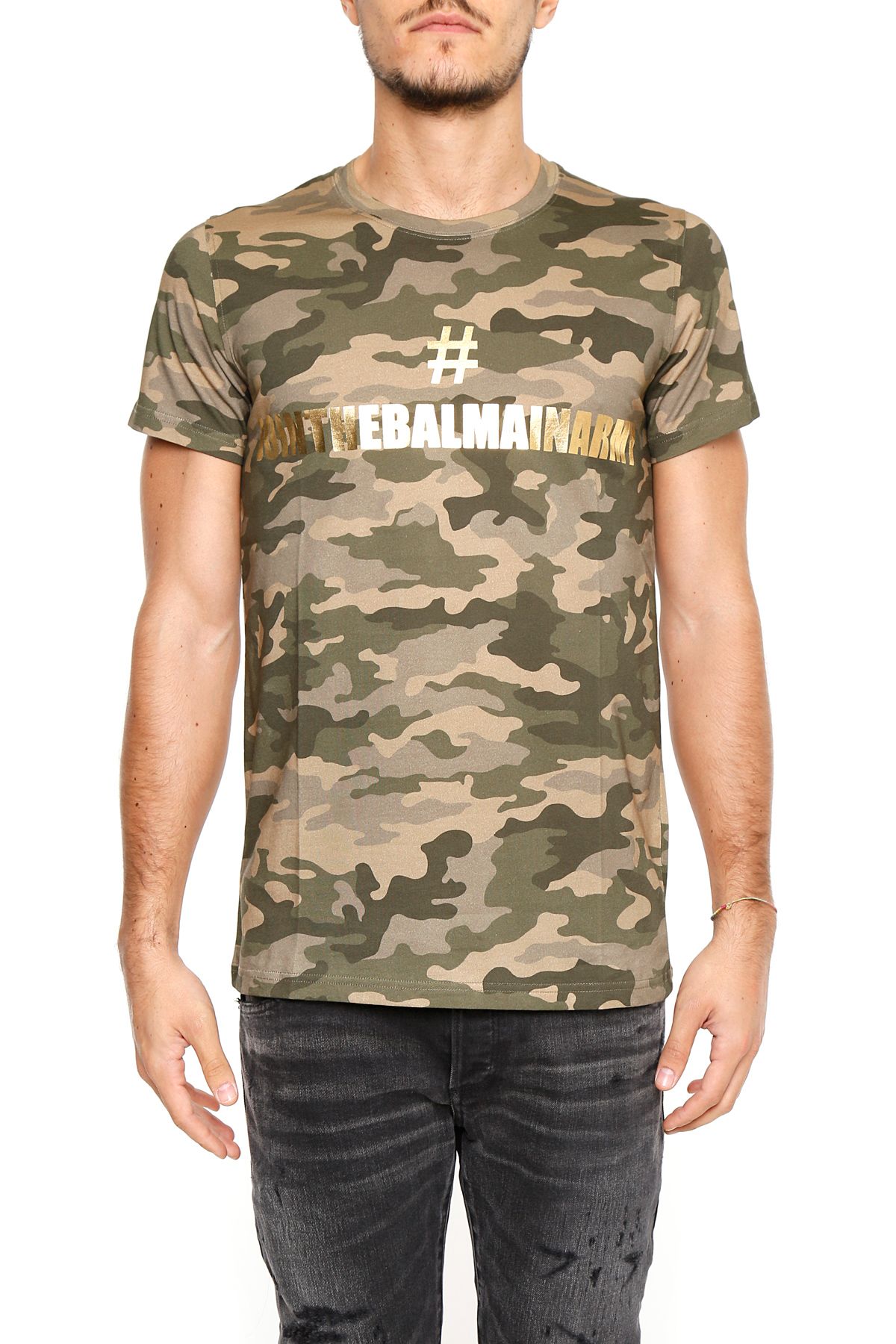 Balmain Camouflage Cotton T-shirt With 