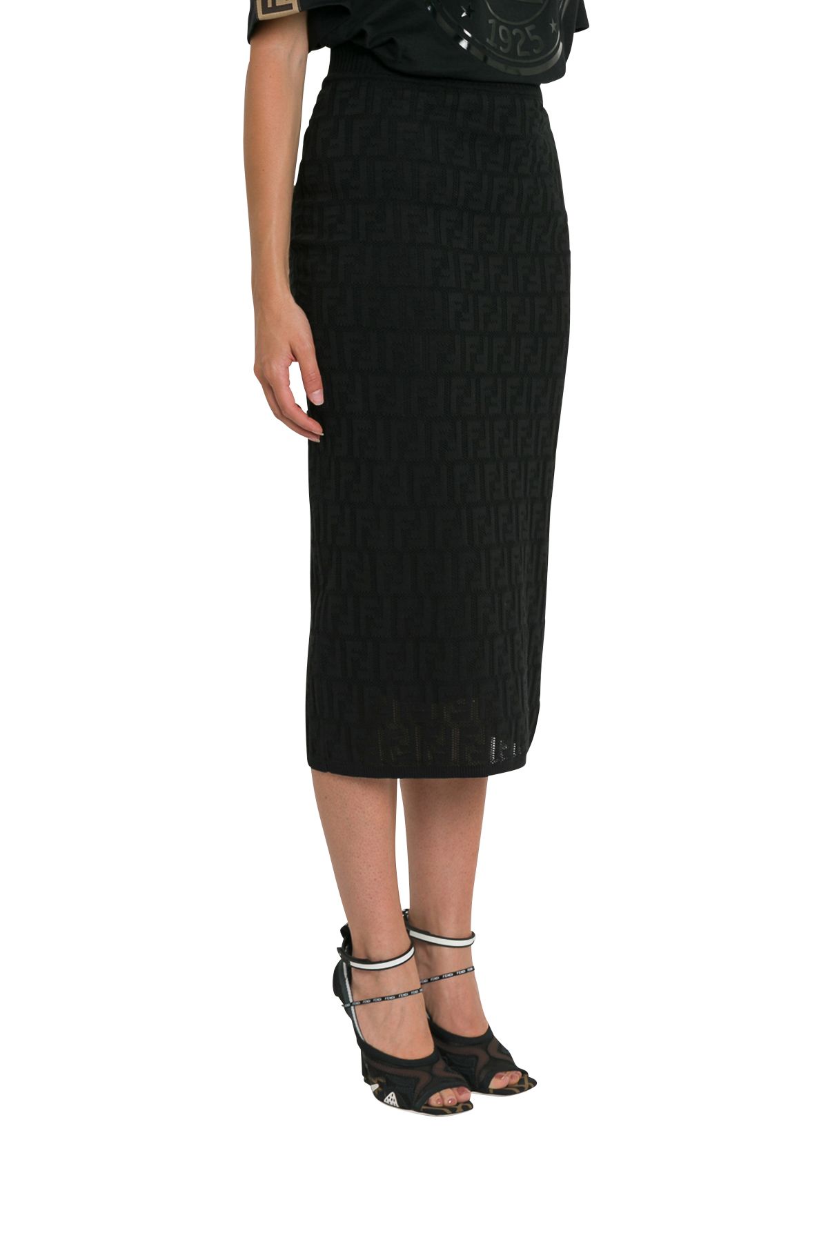 Fendi Fendi Ff Knitted Straight-cut Longuette Skirt - Nero - 10977111 ...