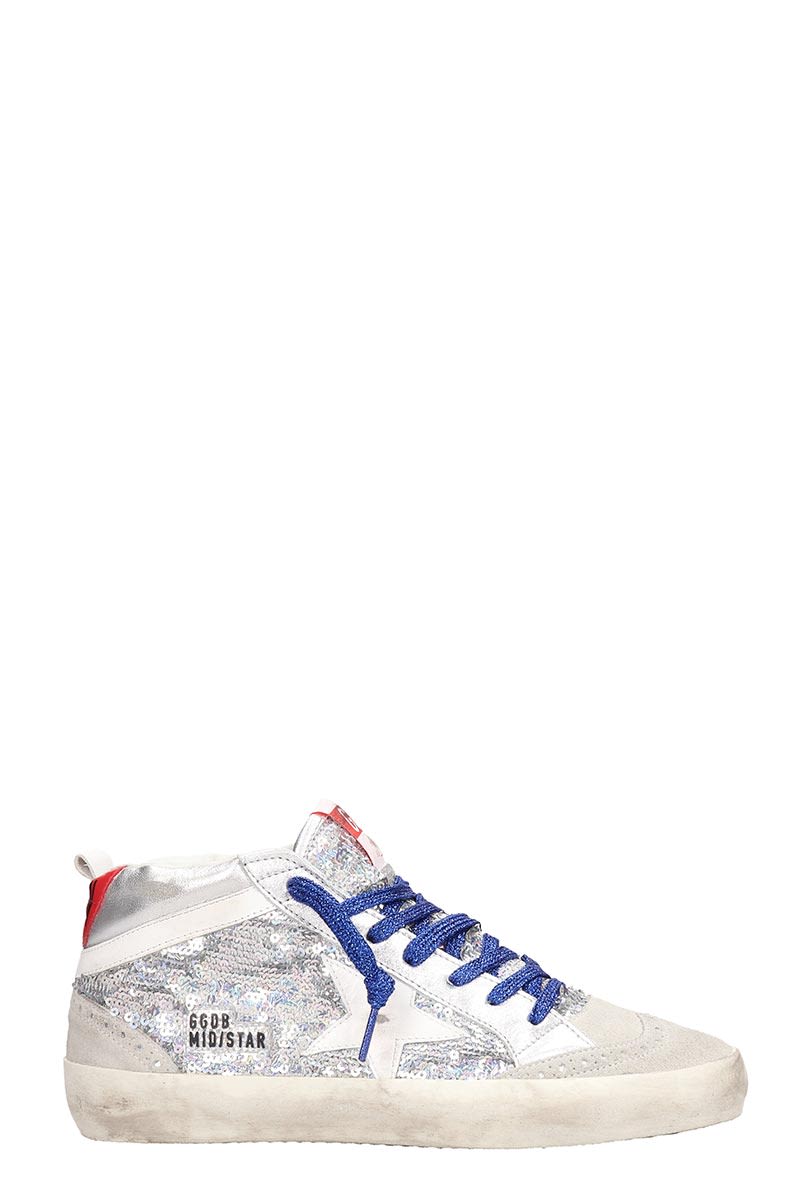 Golden Goose Golden Goose Silver Glitter Mid Star Sneakers - silver ...