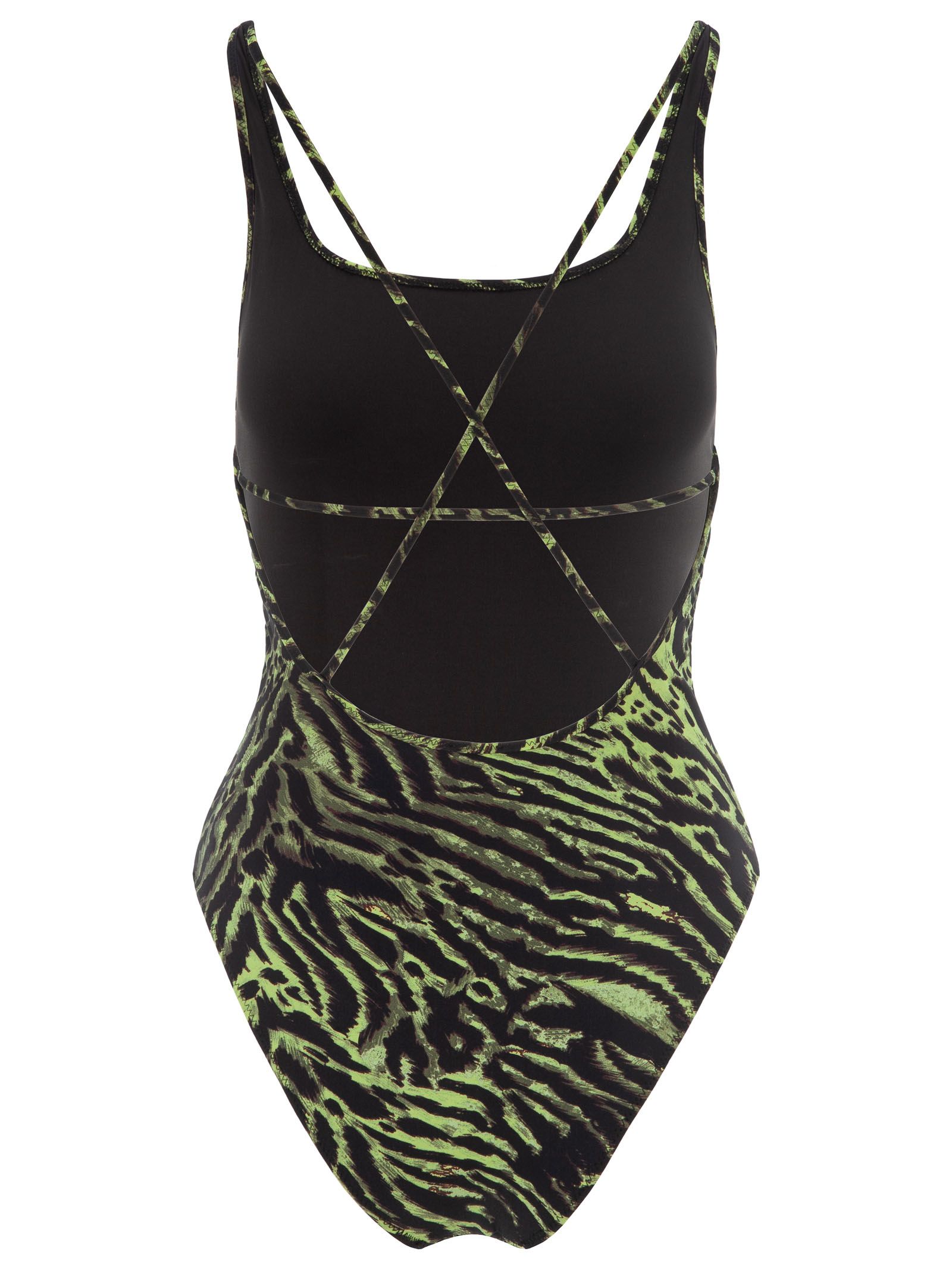 Ganni Ganni Tiger Print Swimwear String Swimsuit - BLACK + LIME TIGER ...