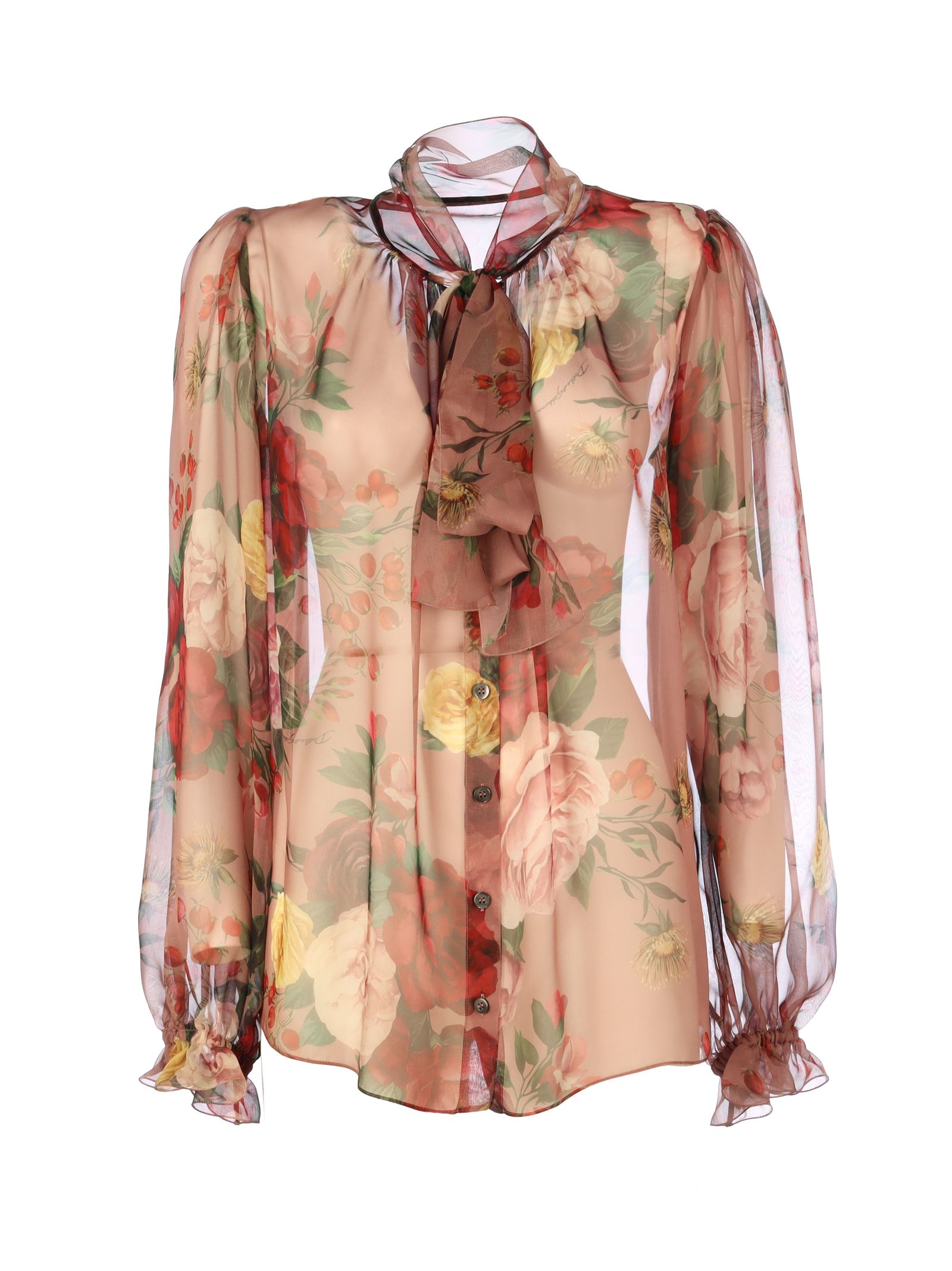 Dolce & Gabbana Silk Shirt With Rose Print In A Rose Barocche