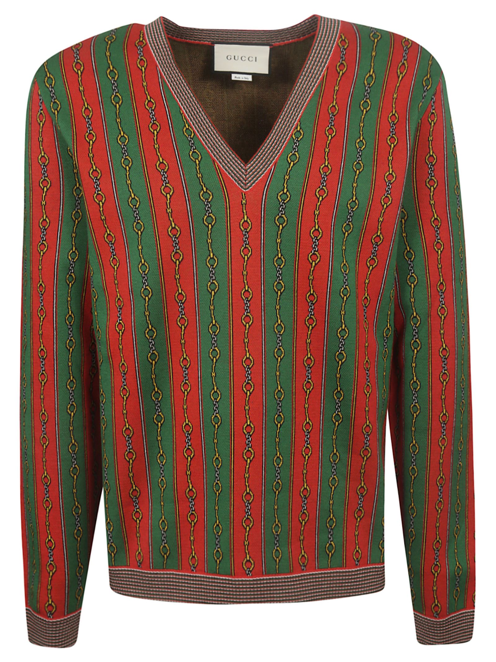 Gucci Gucci Horsebit Chain Print Sweater - Live Red/multicolor