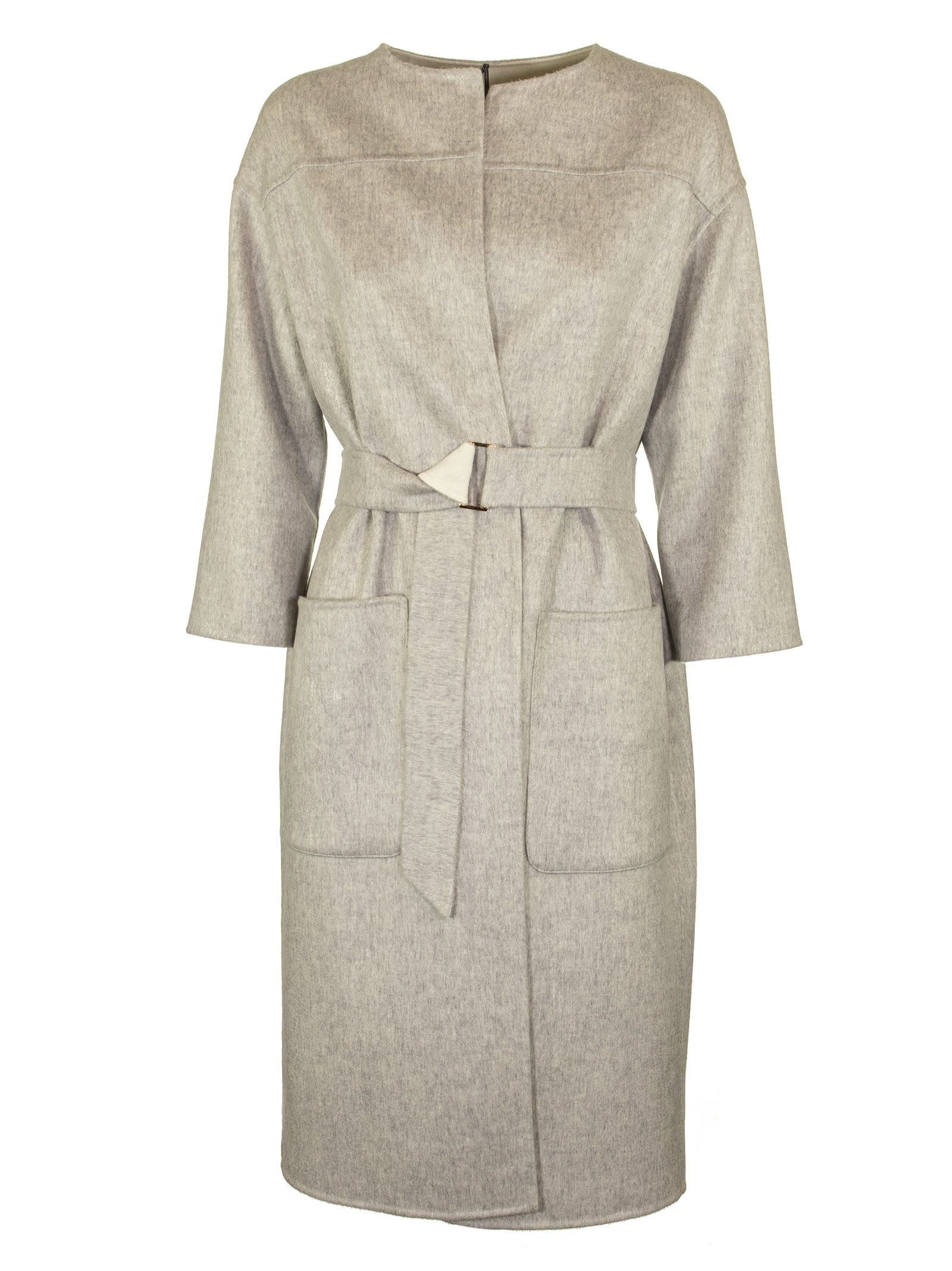 Agnona Agnona Cashmere Coat Round Neck - Grey / Ivory - 10967147 | italist