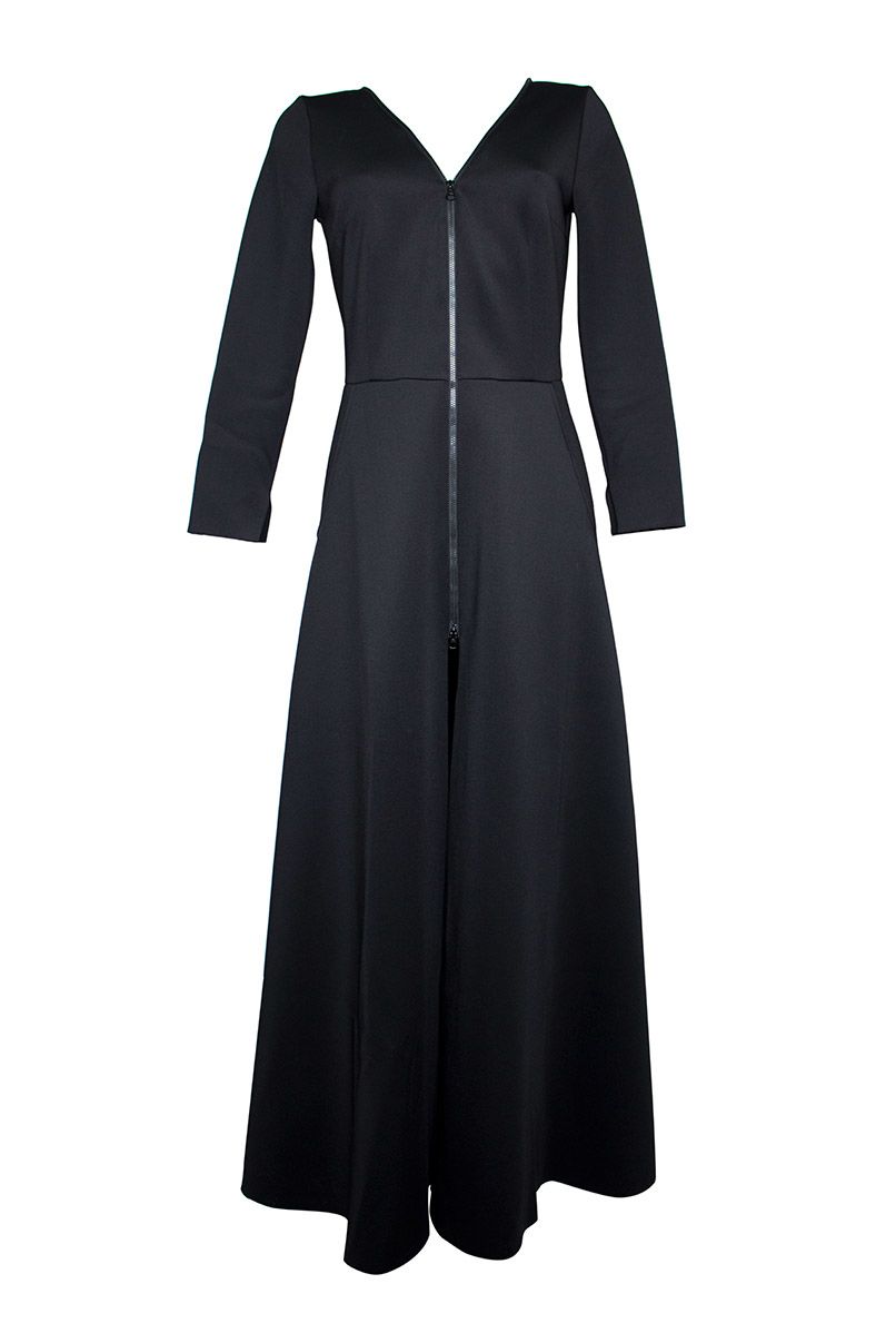 Altalana Altalana Black Neoprene A Line Long Dress With Zip Front ...