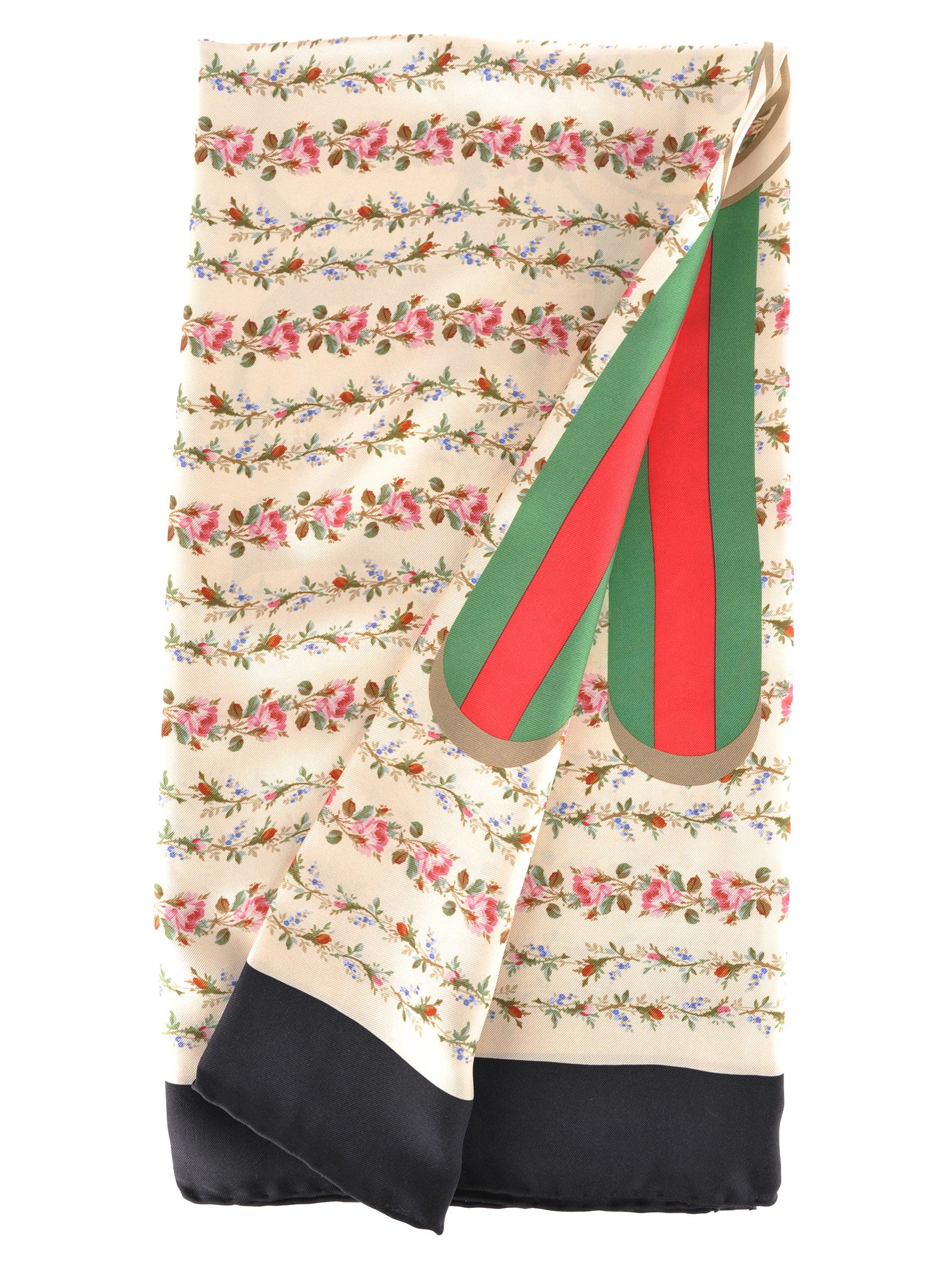 gucci logo rose print silk scarf