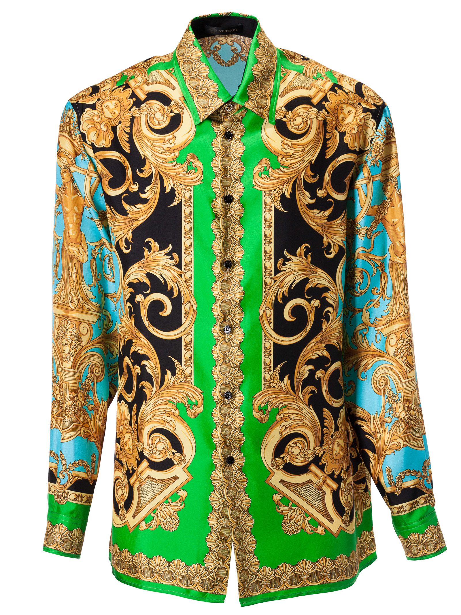 Versace Baroque Print Shirt In Verde/azzurro | ModeSens