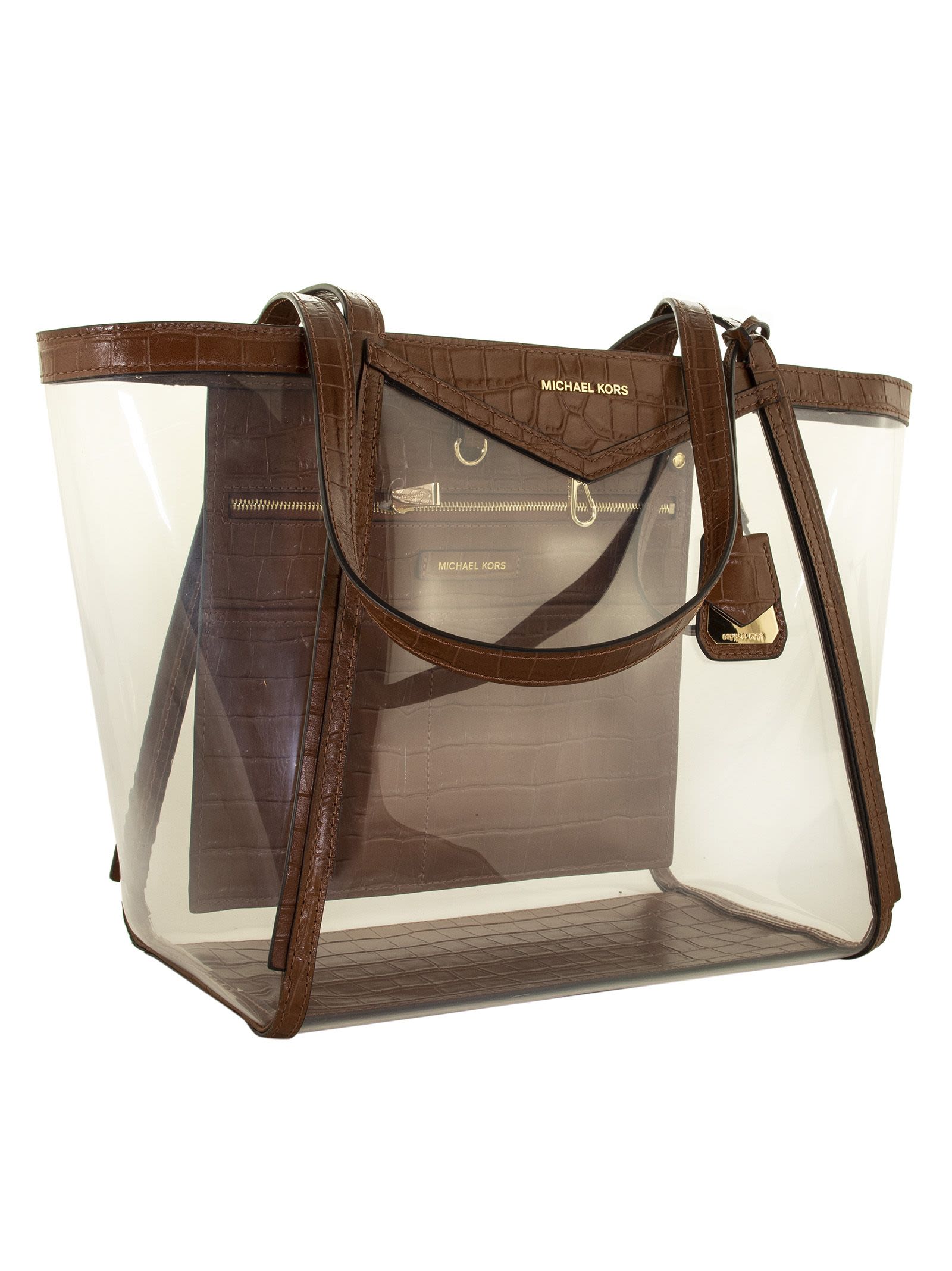 Michael Kors Michael Kors Whitney Large Clear And Leather Tote Bag - Chestnut Mel - 10957203 ...