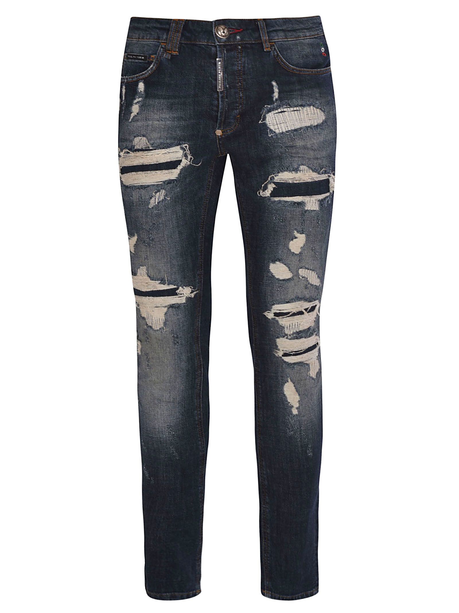 Philipp Plein Distressed Jeans In Denim | ModeSens