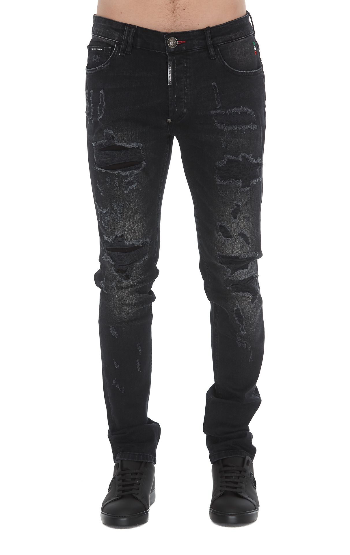 Philipp Plein Ripped Jeans In Anthracite | ModeSens