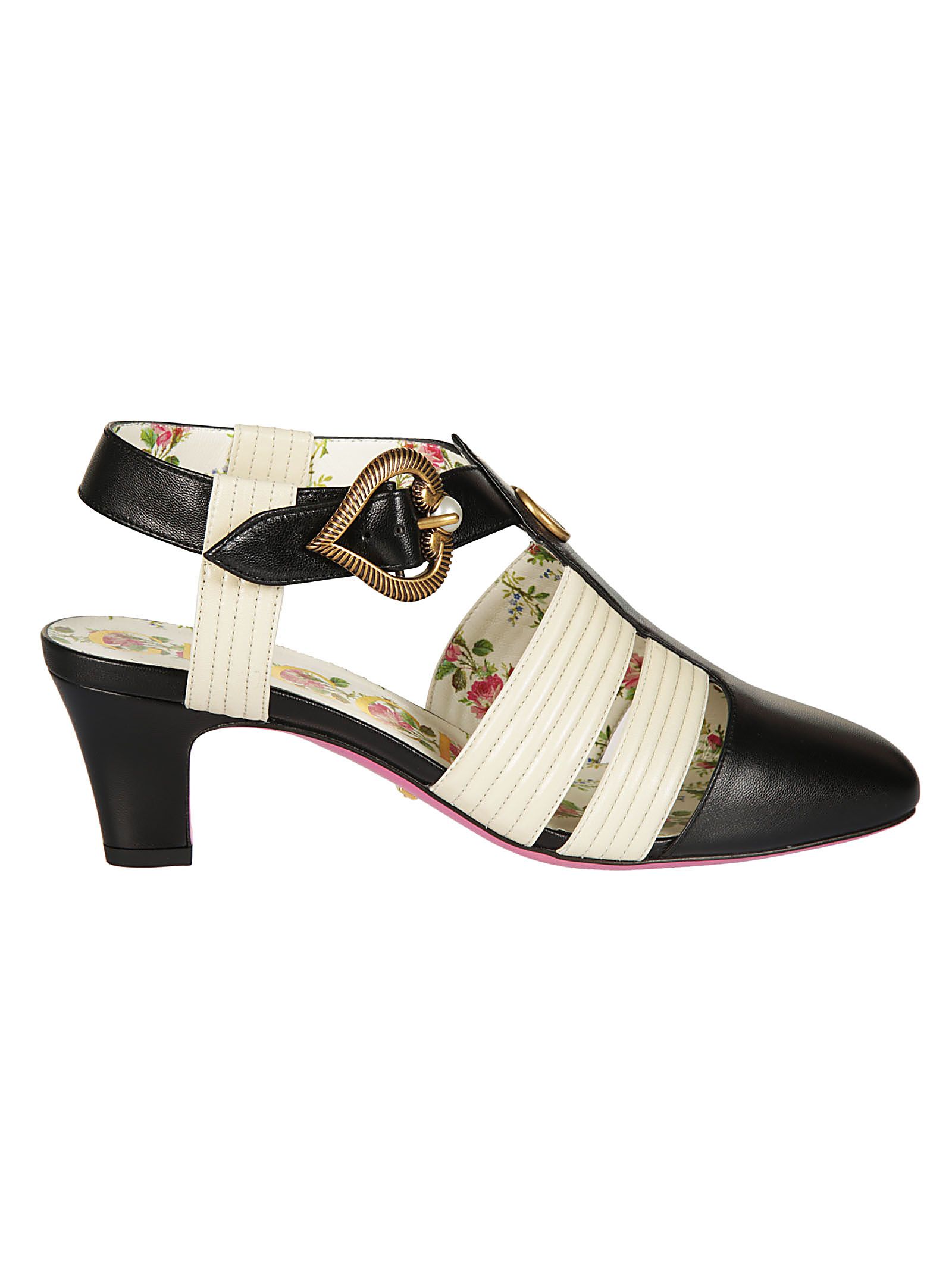 Gucci Gucci Mid Heel Tstrap Sandals Nero E Vintage White 10546199