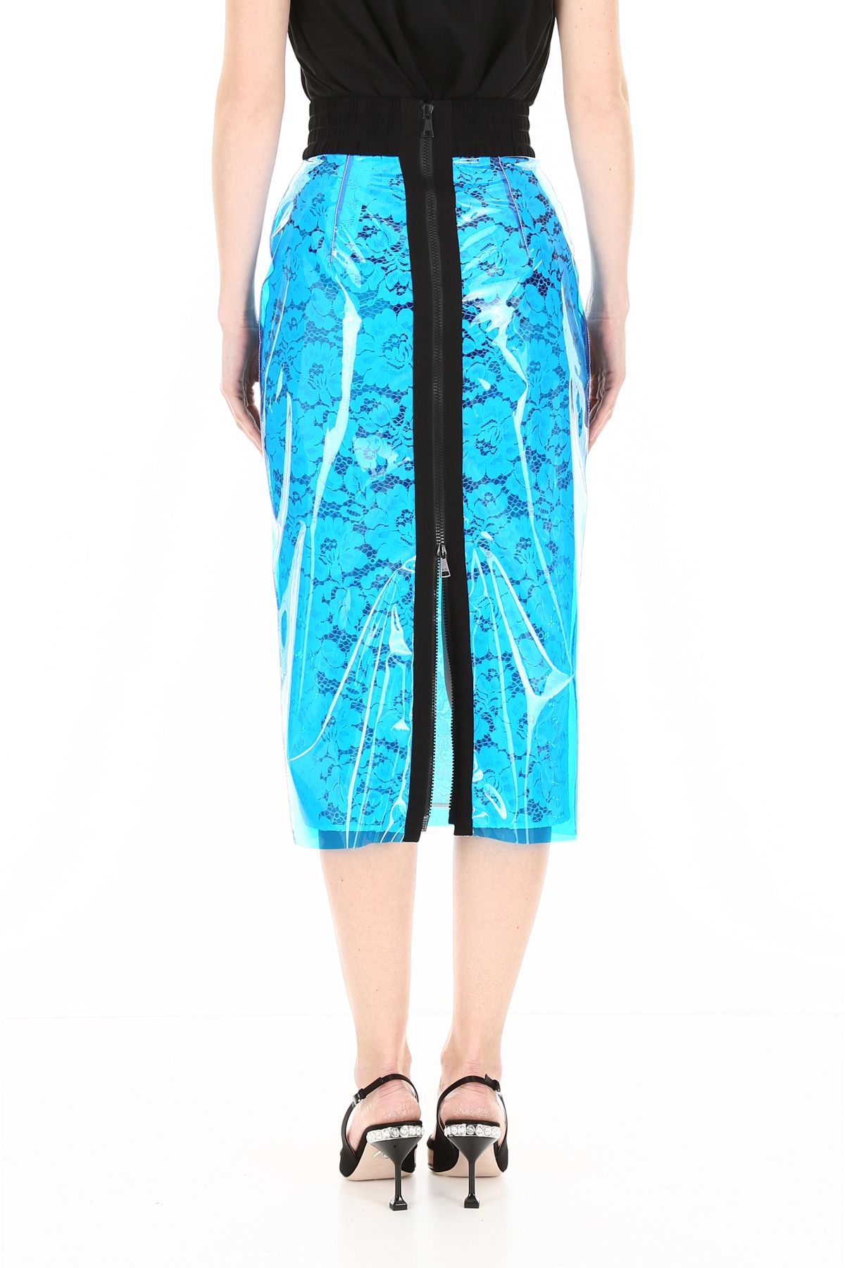 N.21 N.21 Lace And Pvc Pencil Skirt - BLUE (Blue) - 10922809 | italist