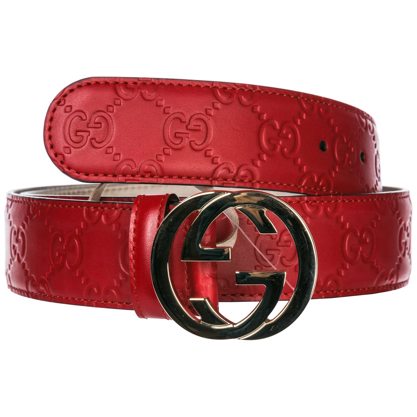 Gucci Gucci Genuine Leather Belt Signature Gg - Red - 10876635 | italist