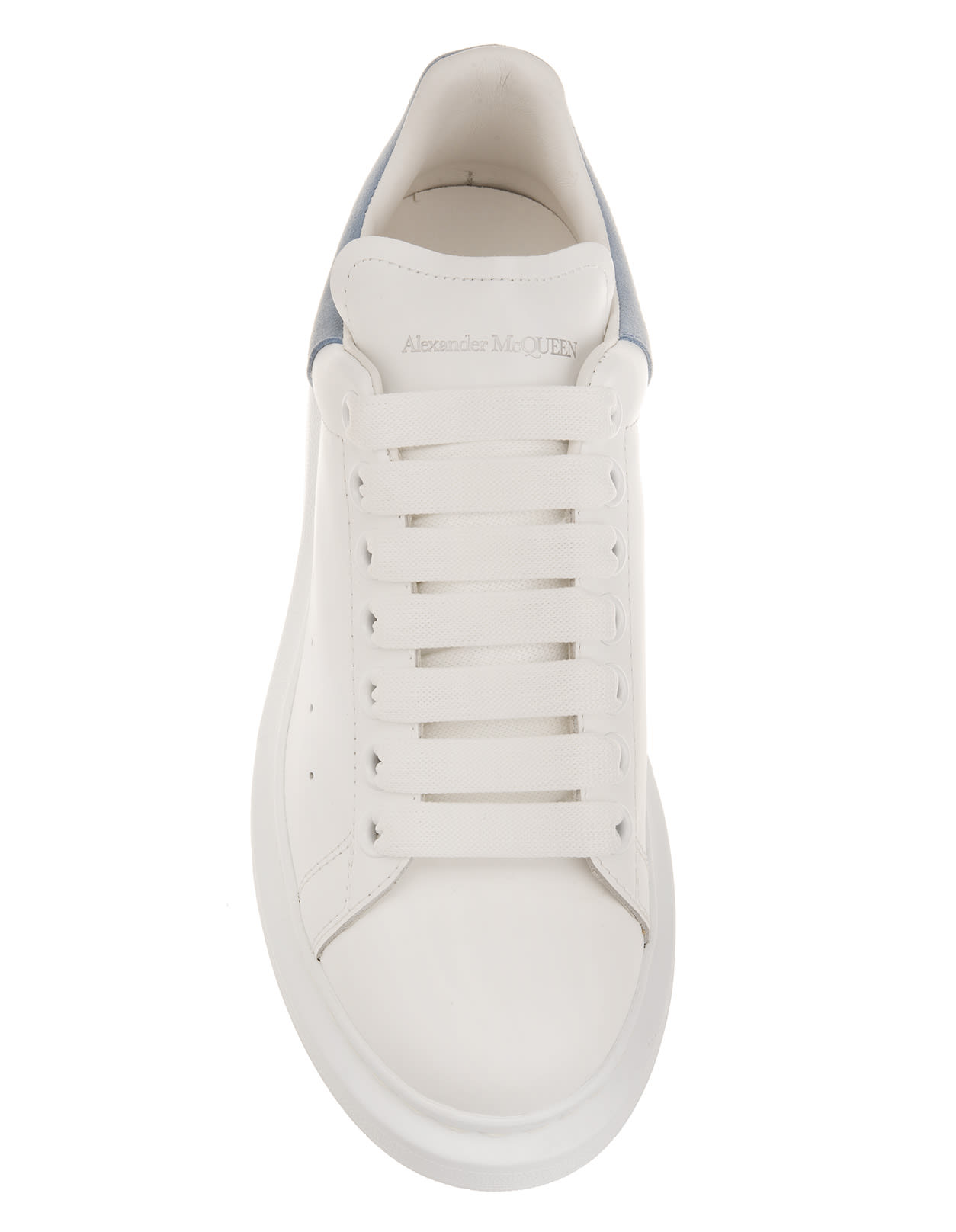 Alexander McQueen White Oversized Sneakers With Light Blue Suede Spoiler |  italist